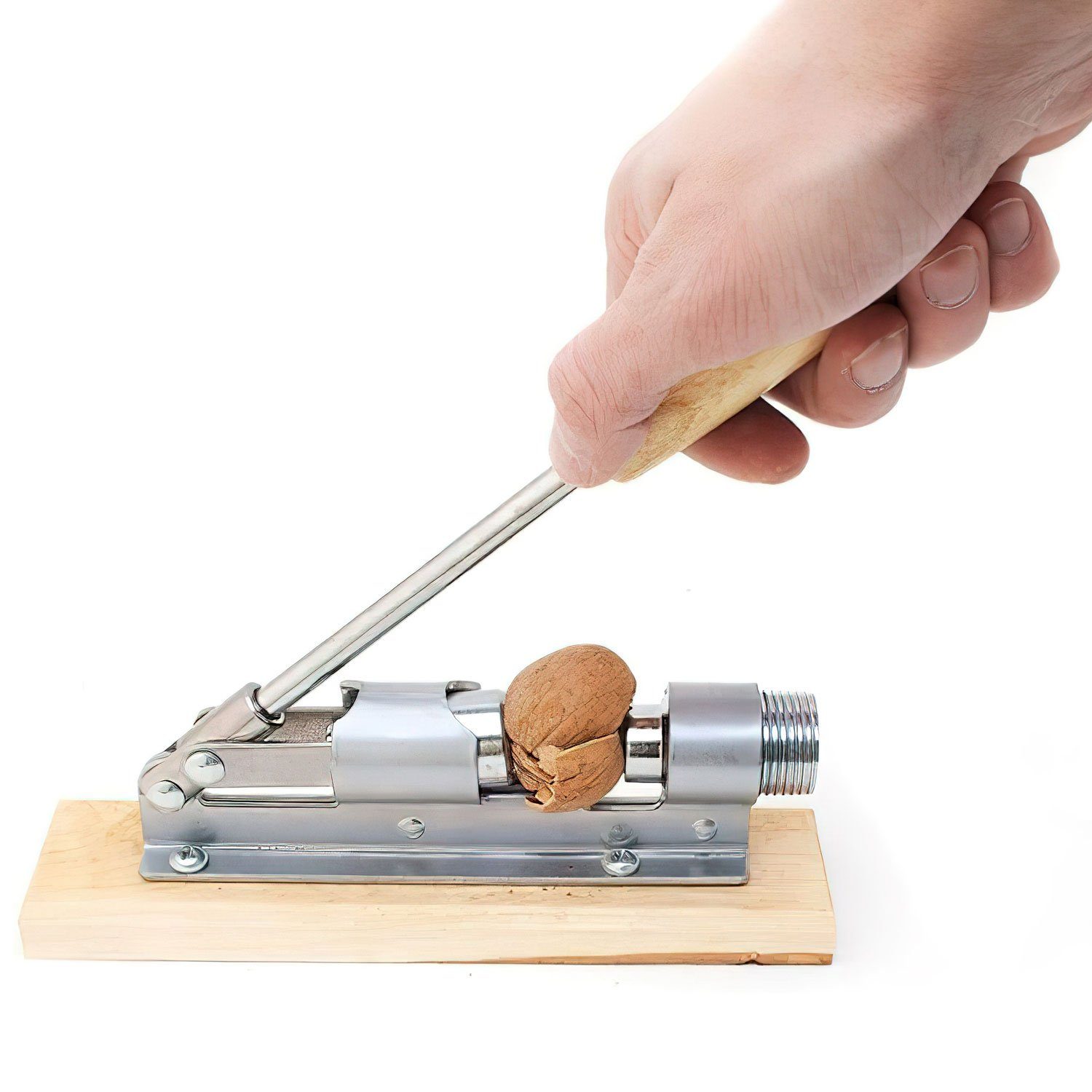 Goods+Gadgets Nussknacker Retro Nussknacker Hebel Edelstahl – Starker Schalenknacker für Nüsse, (Hebel-Knacker), Schalenknacker aus Edelstahl