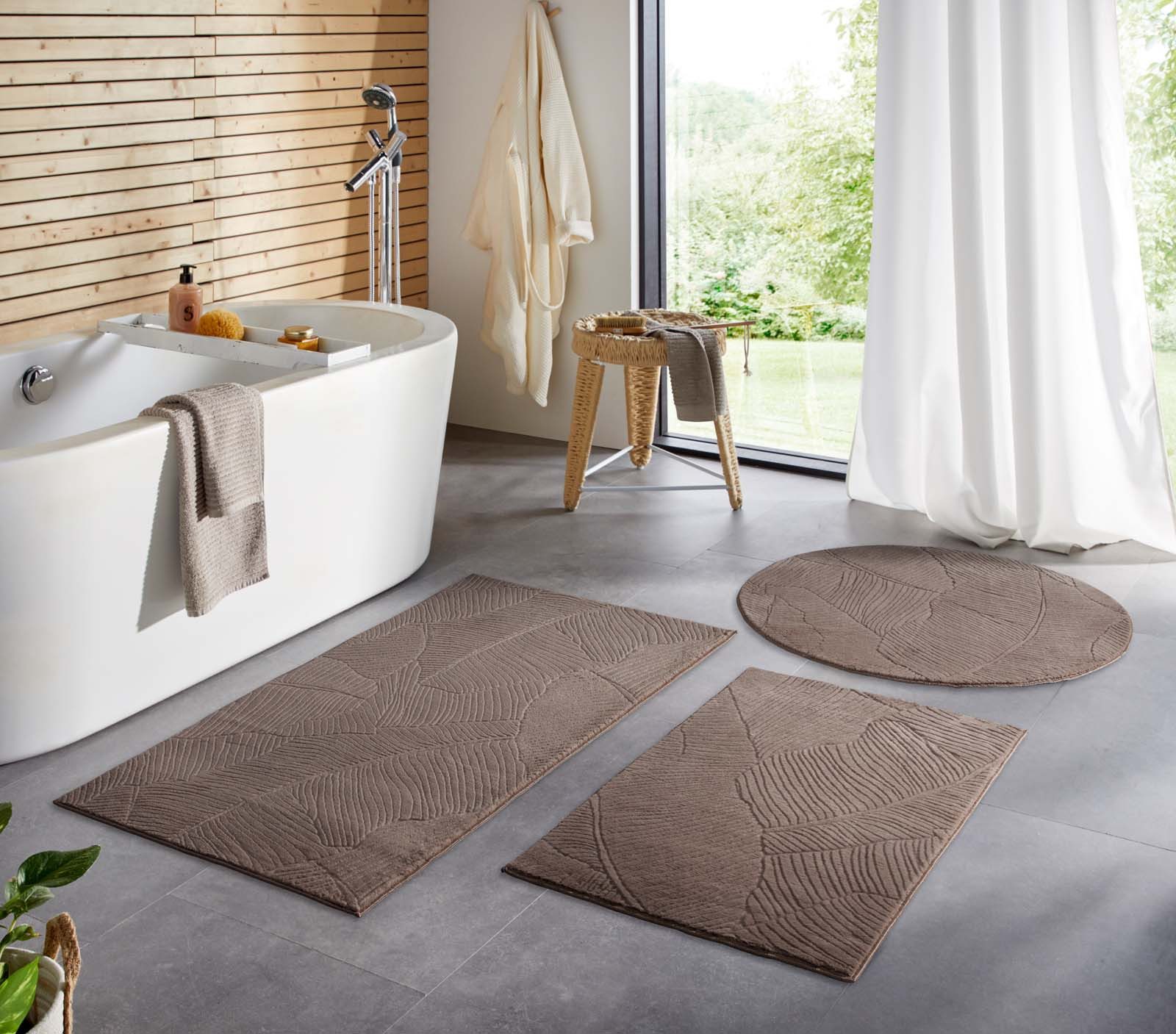 TaraCarpet Teppich TaraCarpet Homestyle 391 Blätter, rund, Höhe: 10 mm, Felloptik hoch-tief weich waschbar floral taupe 80x80 rund