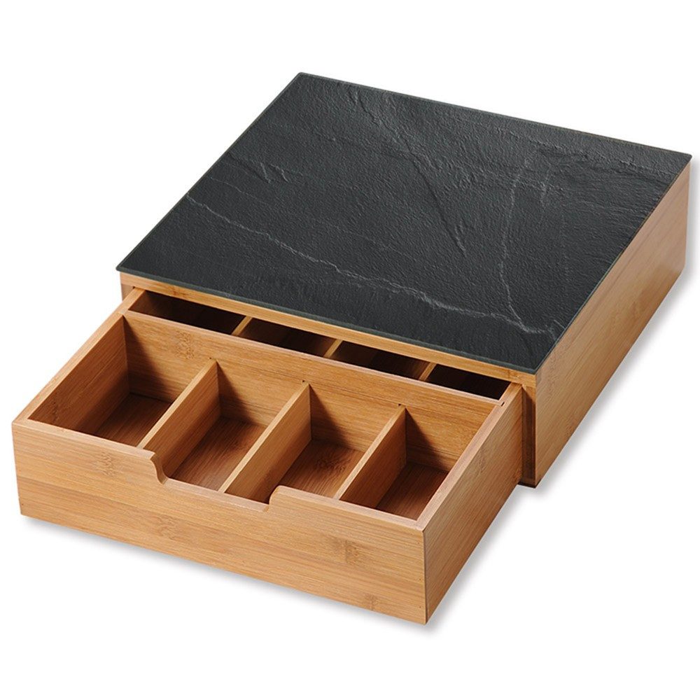 Kesper Aufbewahrungsbox Box mit Schublade aus Bambus für Kaffeekapseln und Tee