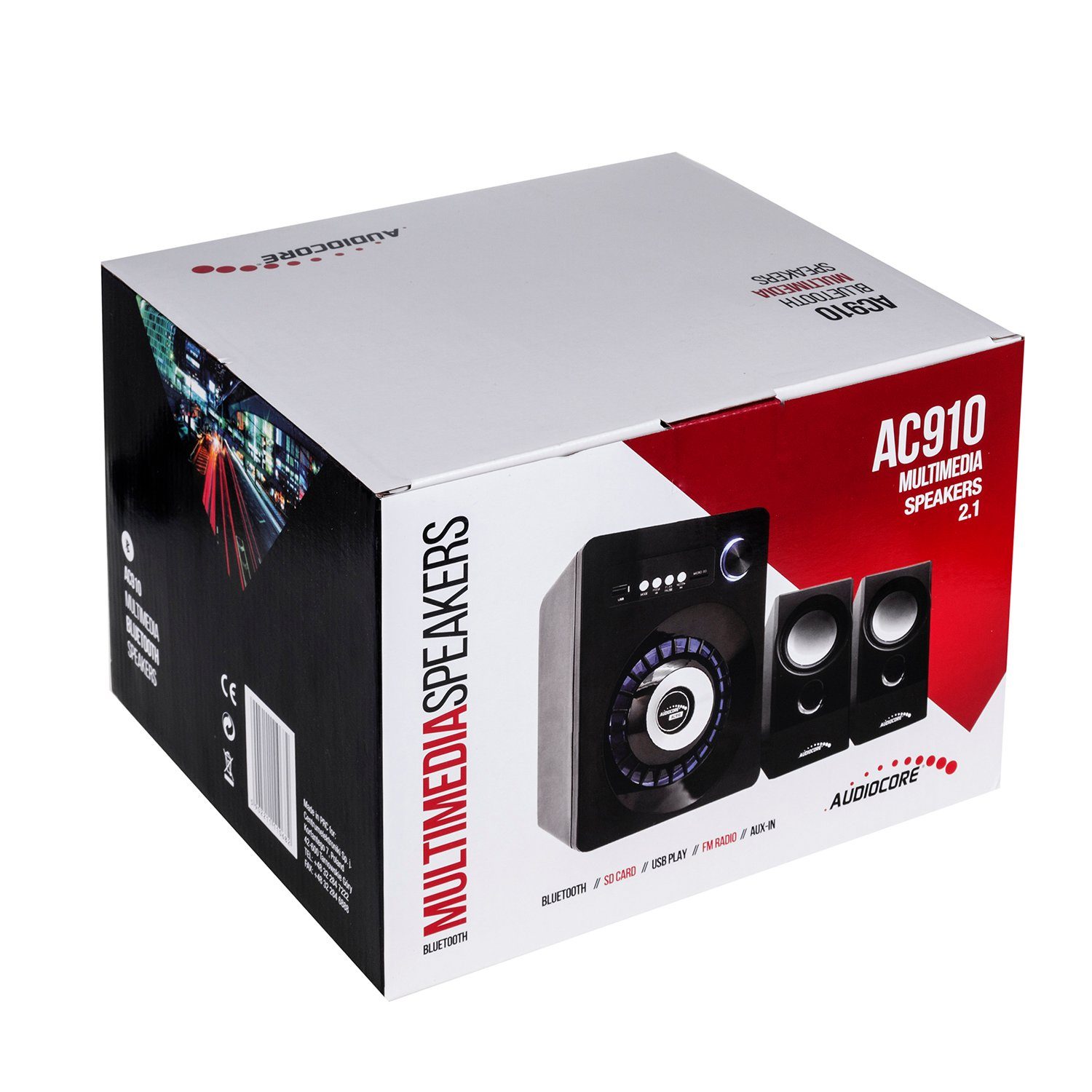 Audiocore AC910 2.1 W, 55 USB, Fernbedienung) Lautsprechersystem SD, (Bluetooth, UKW-Radio, AUX, inkl.