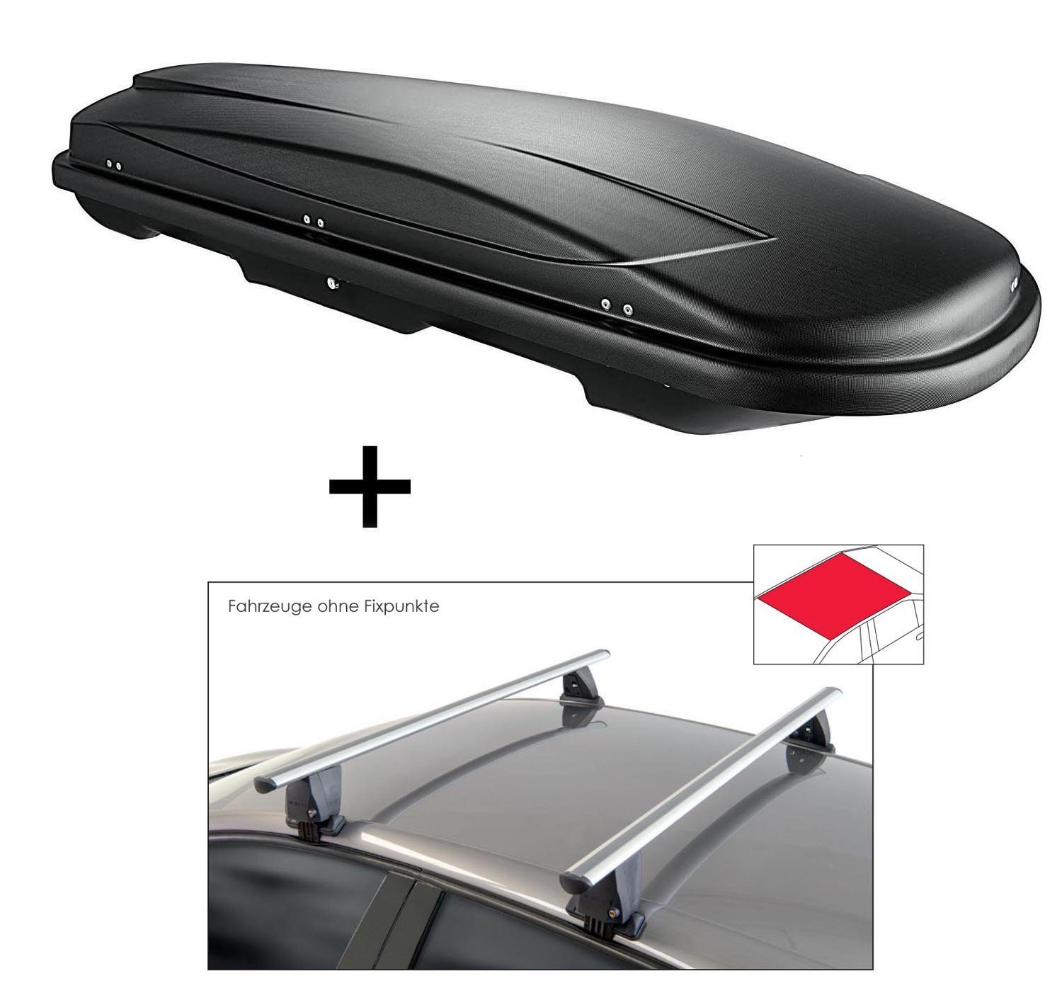 VDP Dachbox, Dachbox VDPJUXT500 500 Liter abschließbar schwarz + Dachträger VDP Delta kompatibel mit Jaguar XF (X250) (4 Türer) 2008-2015