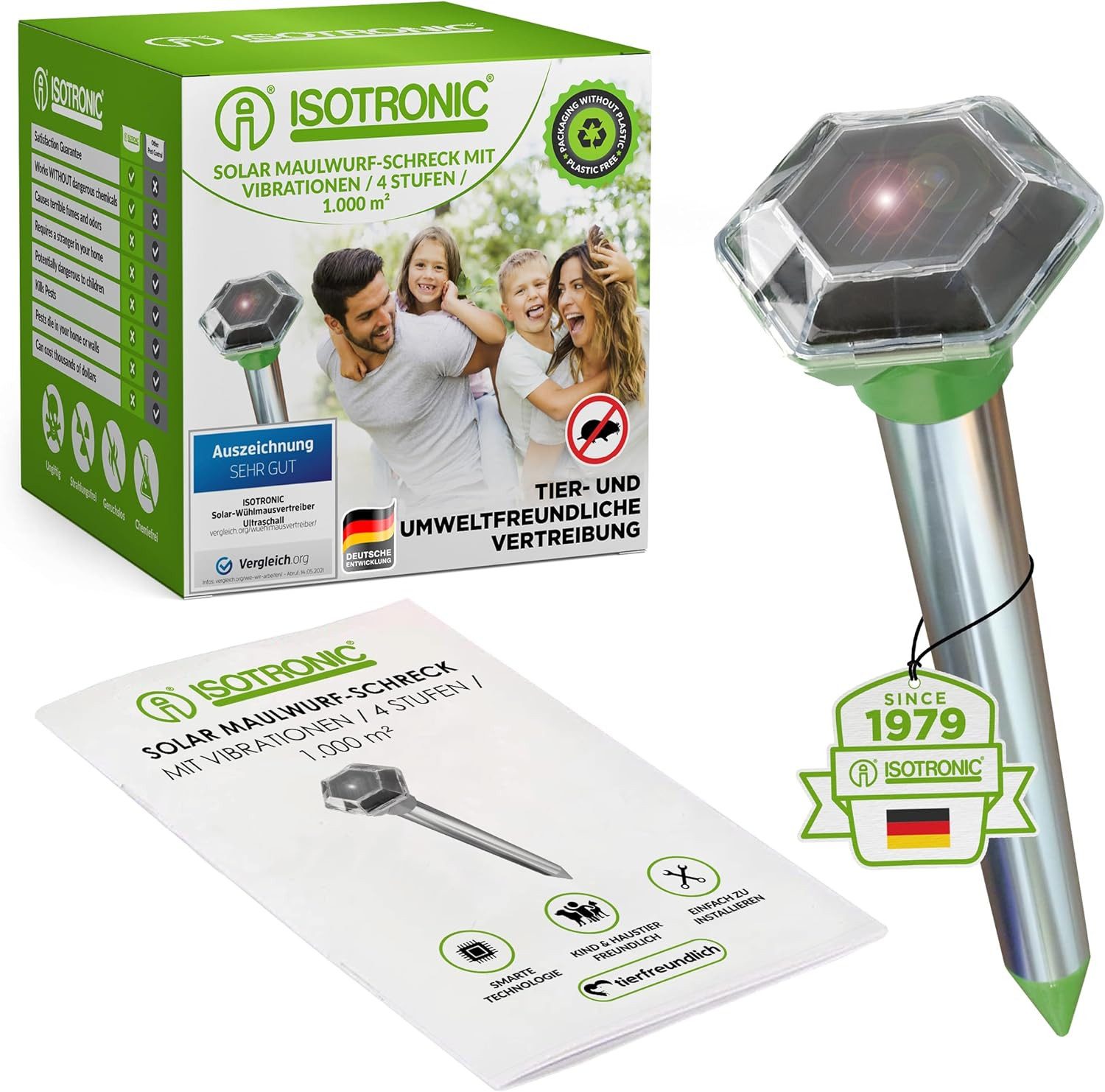 Vibrations-Tierabwehr ISOTRONIC Maulwurfvertreiber solarbetrieben