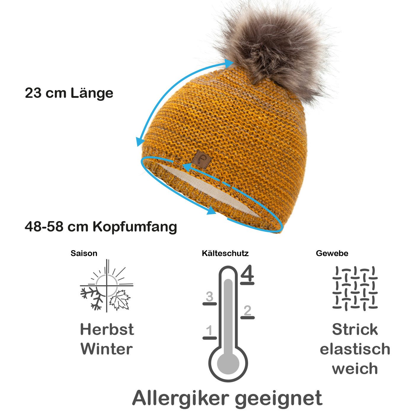 Faera Bommelmütze Wintermütze Damen Herren Mütze Beanie Haube gefüttert Bommelmütze