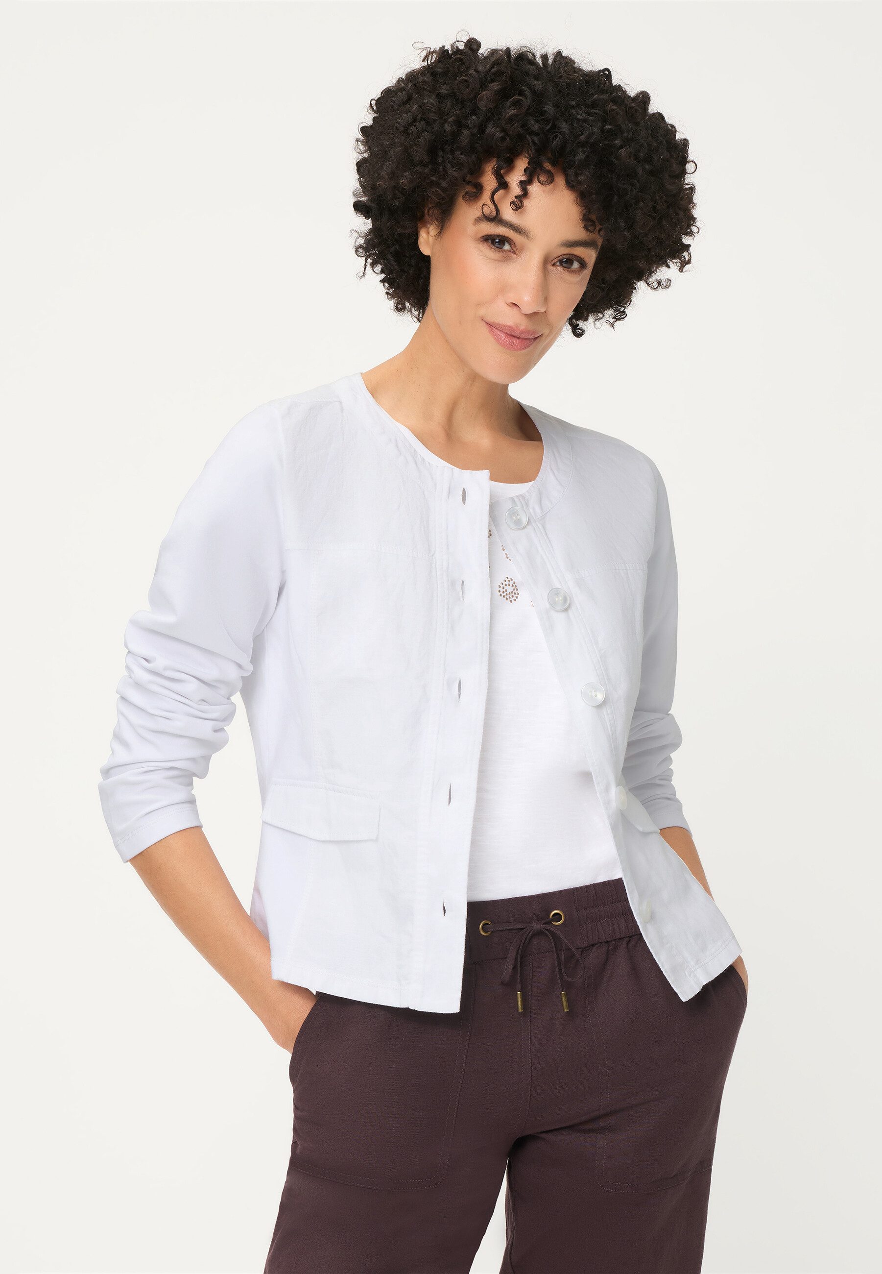 Olsen Jerseyjacke im Material-Mix