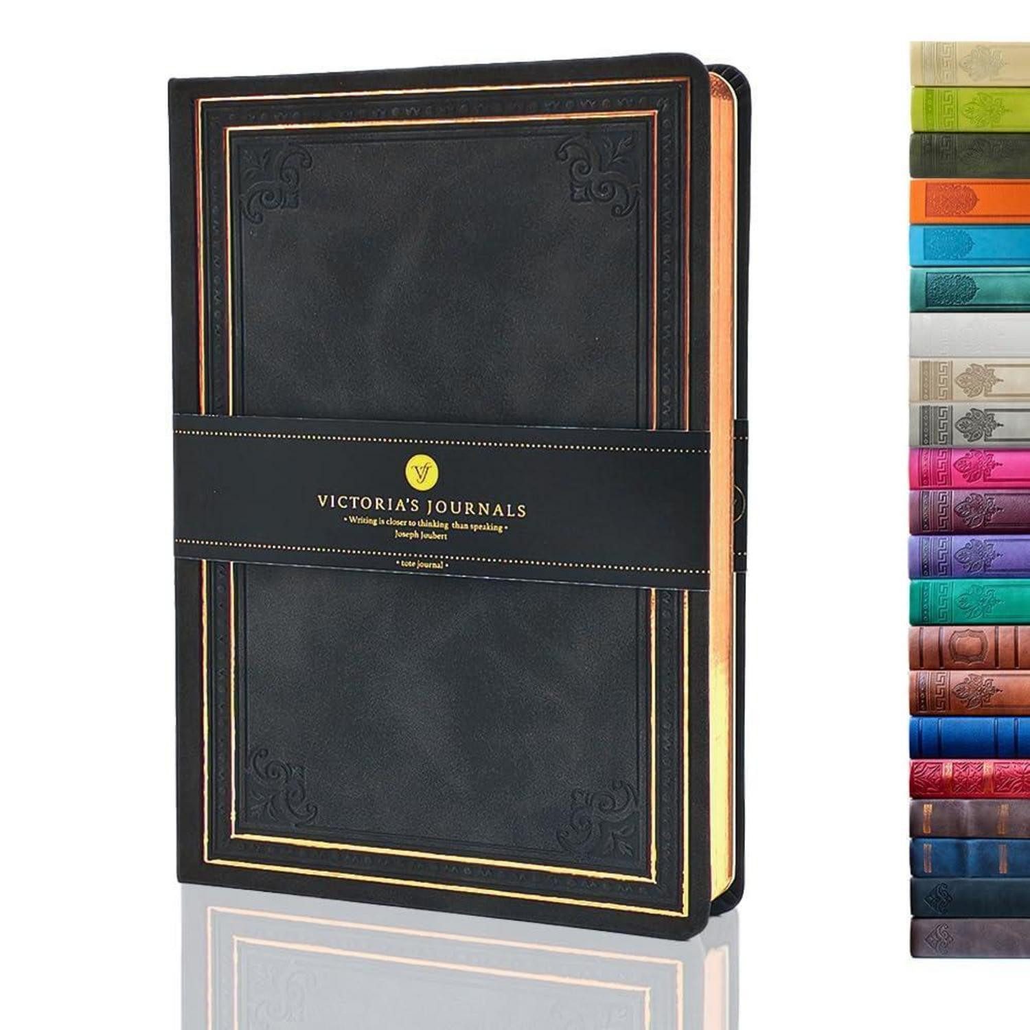 LuxusKollektion Tagebuch Tagebuch Hardcover Schwarz A5 in Lederoptik
