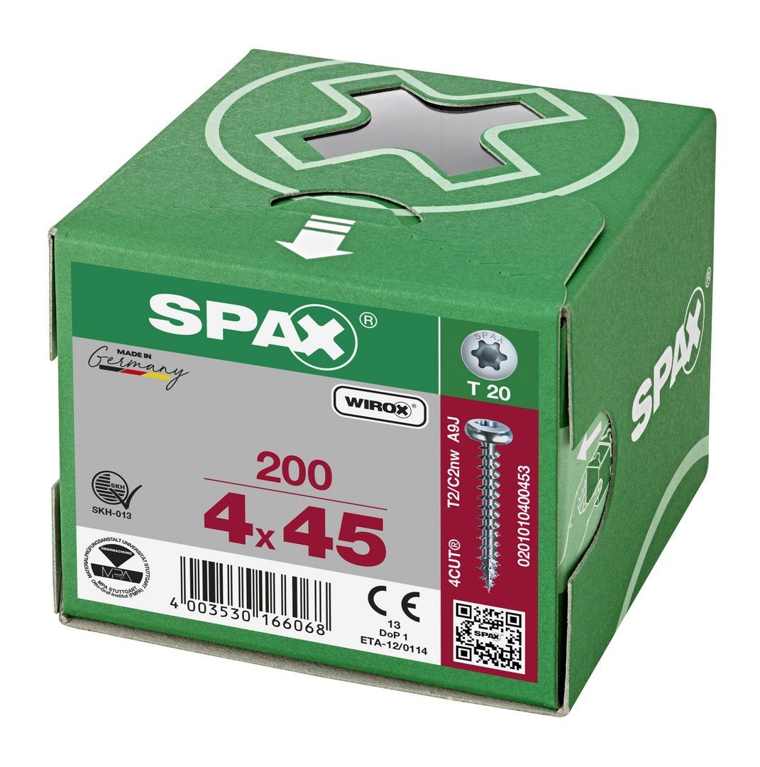 SPAX Spanplattenschraube verzinkt, 200 Universalschraube, 4x45 (Stahl weiß St), mm
