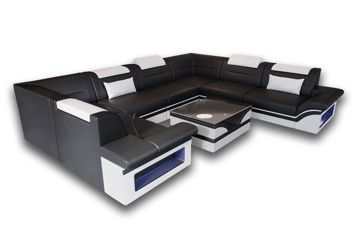 Sofa Dreams Wohnlandschaft Ledersofa Brianza U Form Leder Sofa, Couch, mit LED, wahlweise mit Bettfunktion als Schlafsofa, Designersofa