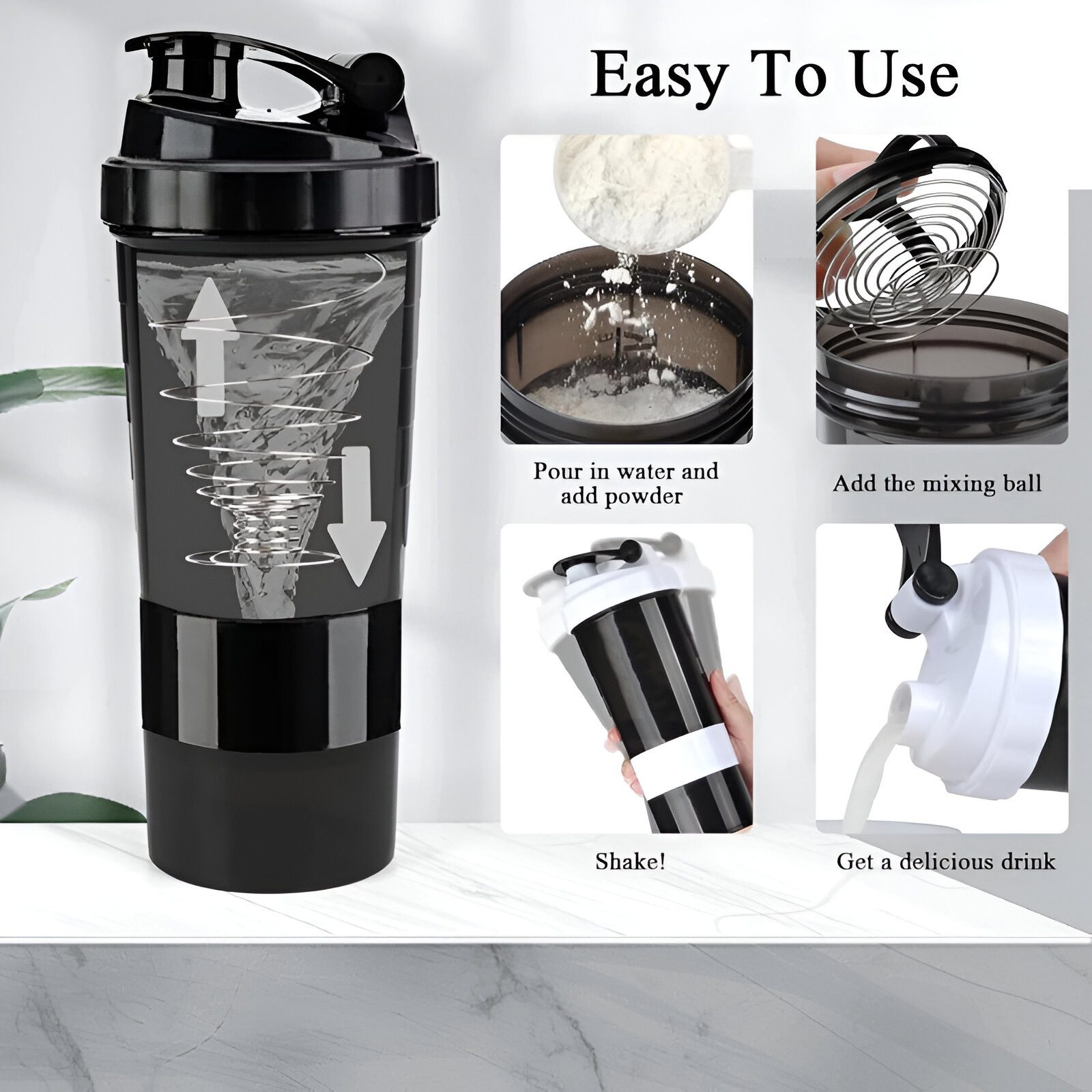 WS-Trend Protein Shaker Sportflasche Trinkflasche Flasche zum mixen Proteinshaker 500 ml, Kunststoff – Bild 2 von 4