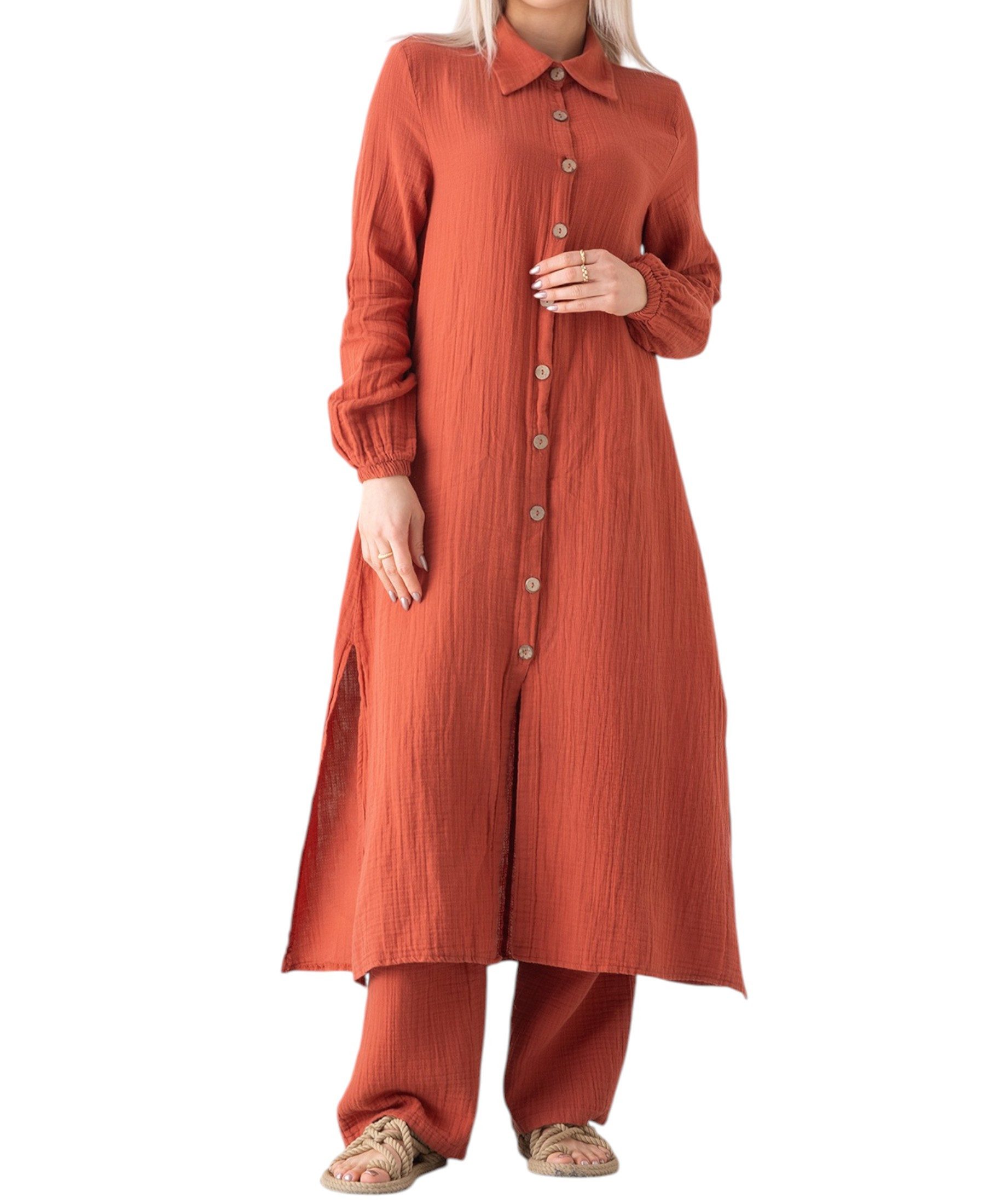 WENOR Longtunika Musselin 130cm lang Kokosknopf 100% Baumwolle Modest Look günstig online kaufen