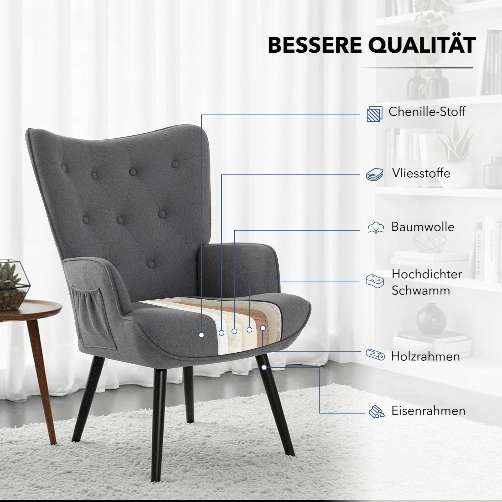 TLGREEN Relaxsessel Ohrensessel mit Hocker, (Chenillestoff,Belastbarkeit 16 günstig online kaufen