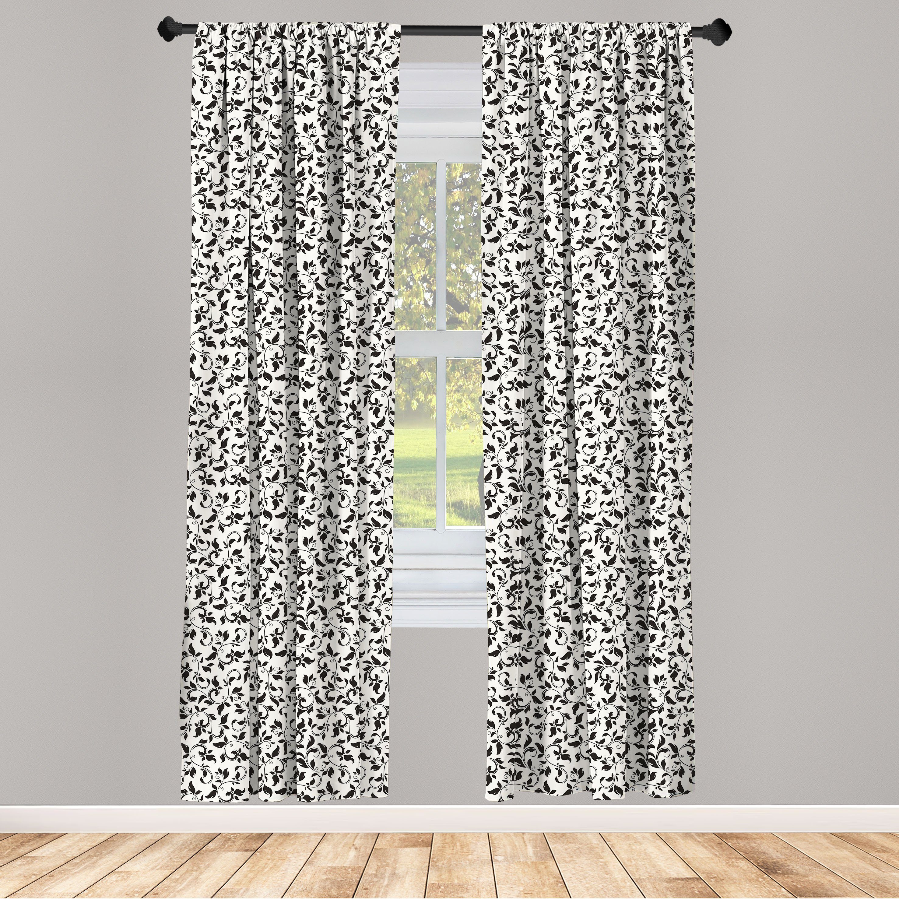 Scroll-Muster Vorhang Gardine Abakuhaus, Monochrome Dekor, Microfaser, für Wohnzimmer Blatt Schlafzimmer