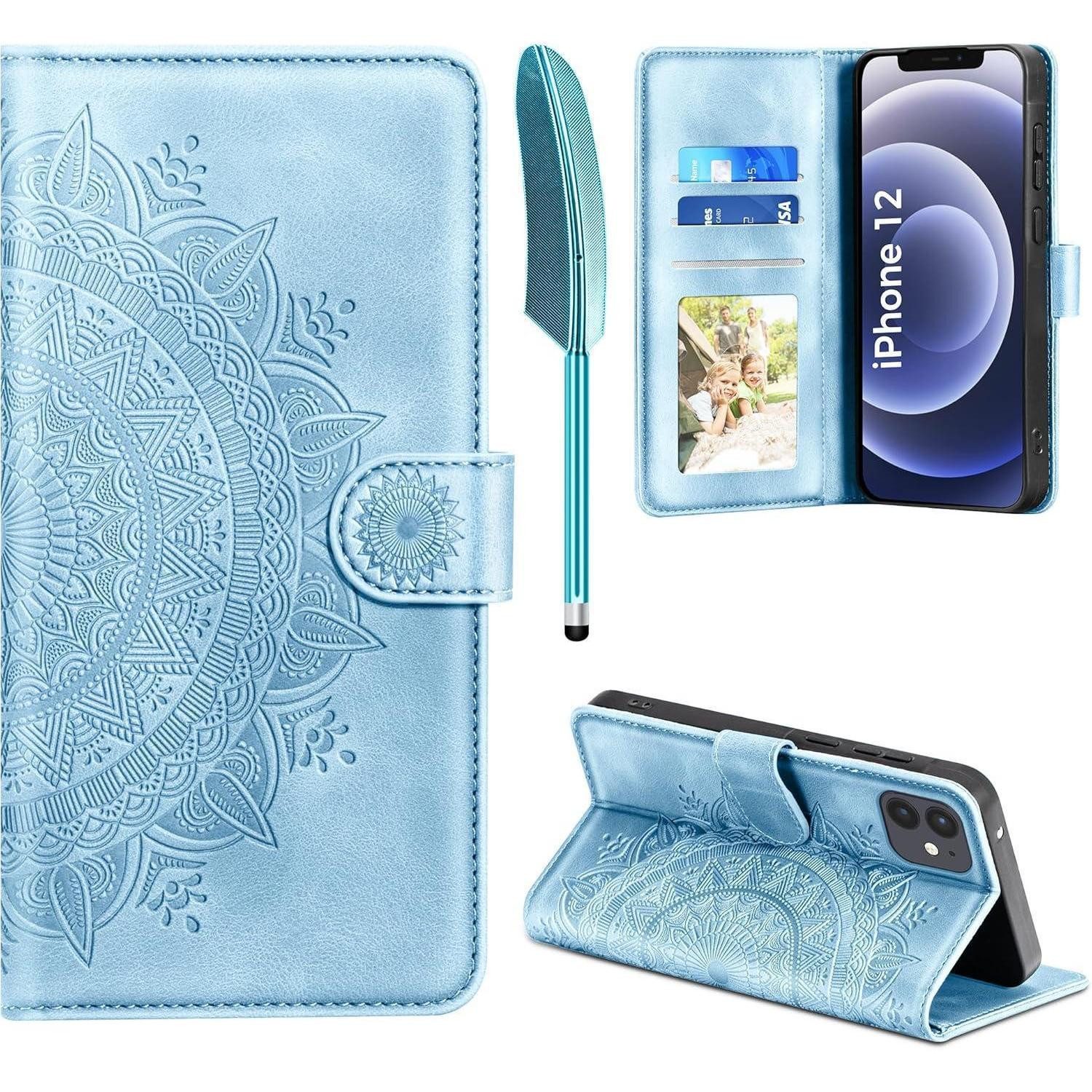 LuxusKollektion Flip Case Handyhülle Klapphülle Kartenfach iPhone 12 12 Pro Himmelblau in