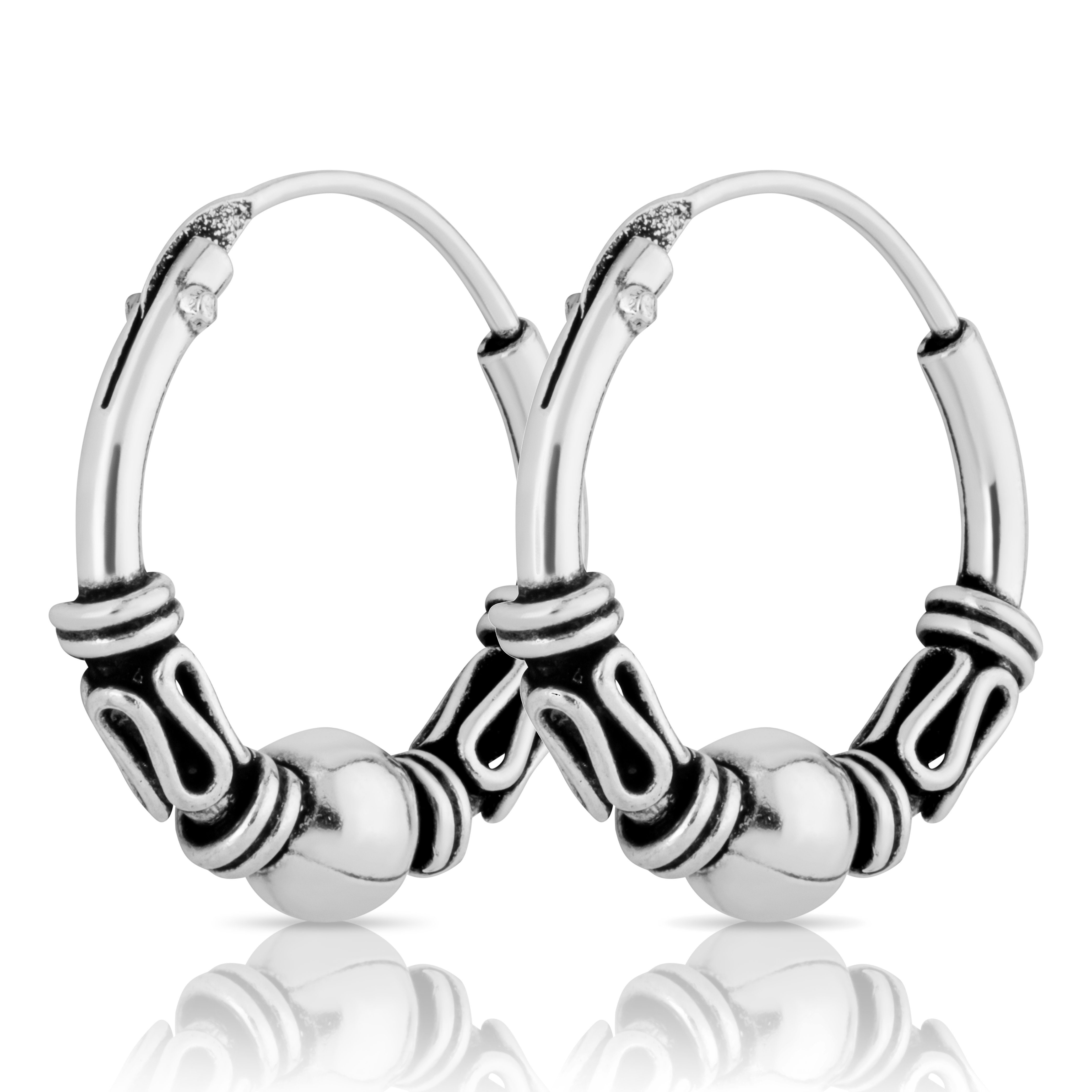 Paar Creolen Paar Bali Creolen 12mm aus 925 Sterling Silber Mit