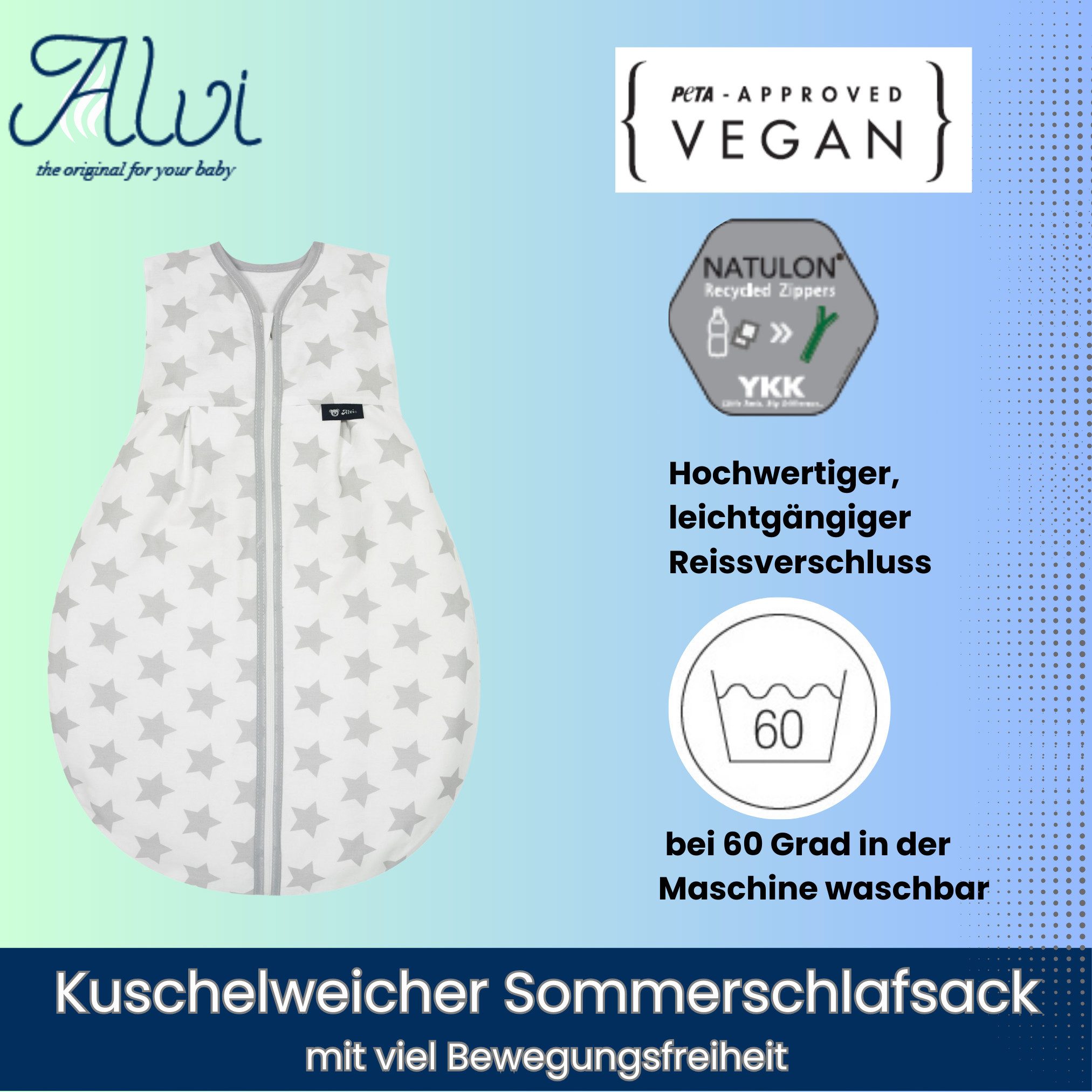 Alvi® Babyschlafsack Baby Kugelschlafsack Molton, Sommerschlafsack ärmellos, weicher Stoff aus 100% Baumwolle