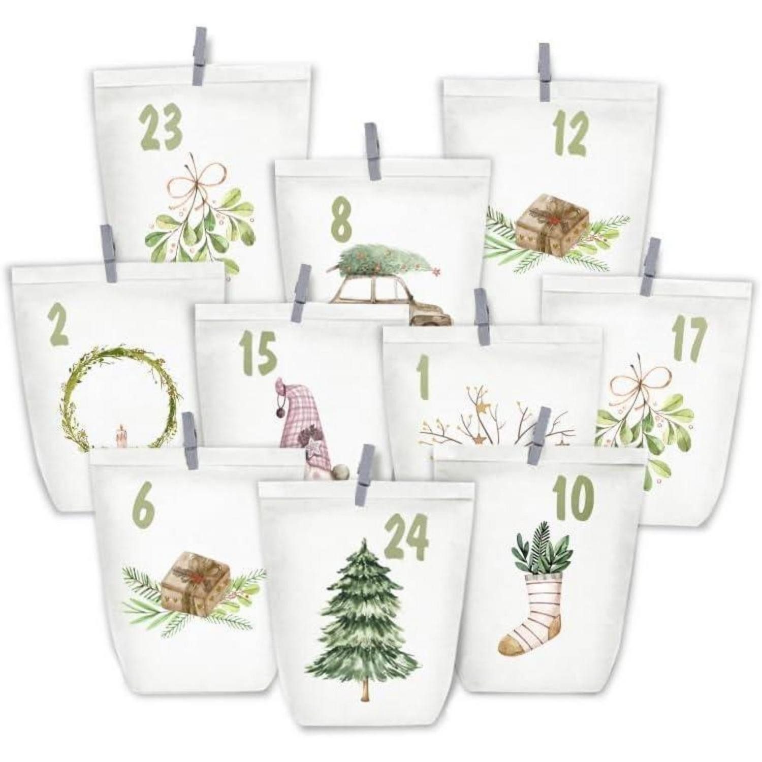 LuxusKollektion DIY-Adventskalender Adventskalender selbst gestalten 24 Weihnachtstüten weiß Aquarell