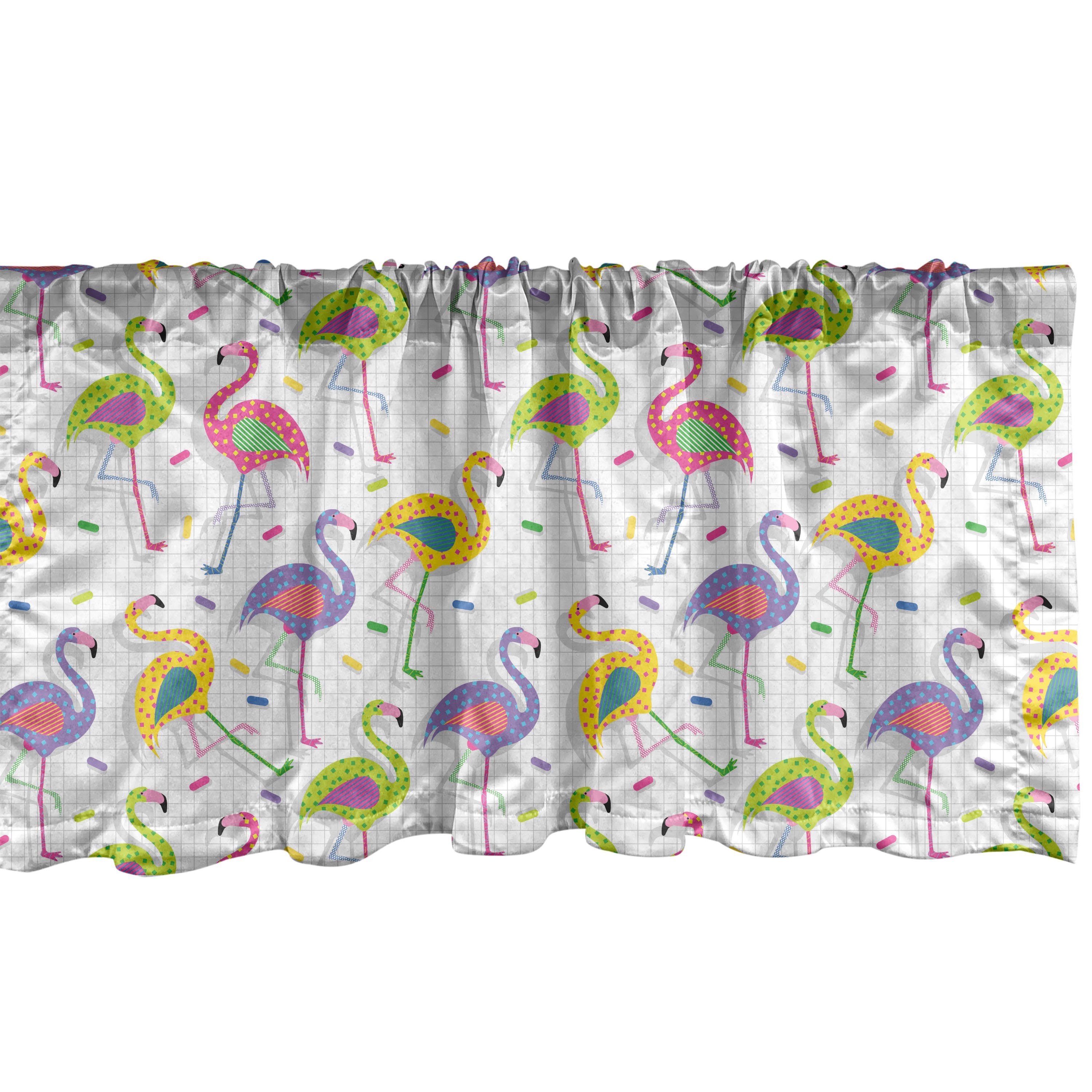 Scheibengardine Vorhang Volant für Küche Schlafzimmer Dekor mit Stangentasche, Abakuhaus, Microfaser, Flamingo Retro bunte Muster