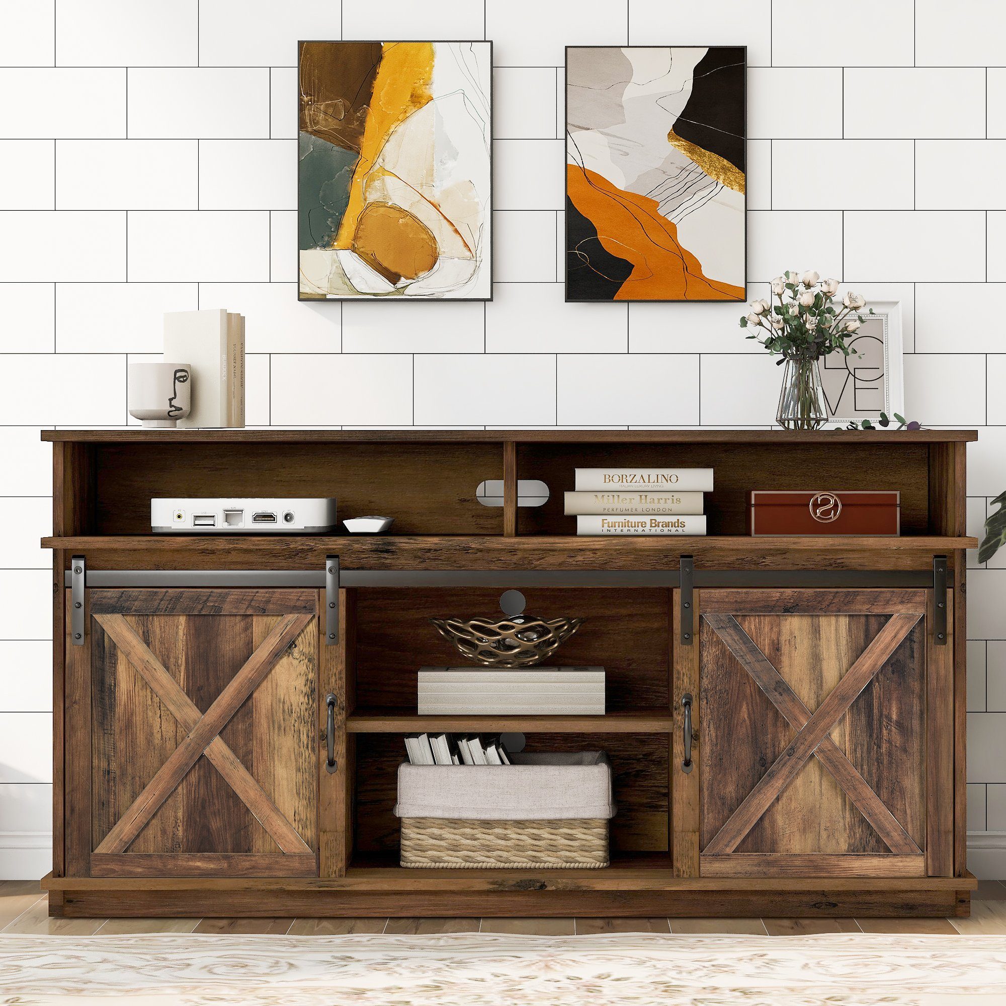 verstellbar mit Odikalo 148*40*78cm 2 Großer Sideboard, Regal, TV-Schrank Schiebetüren,