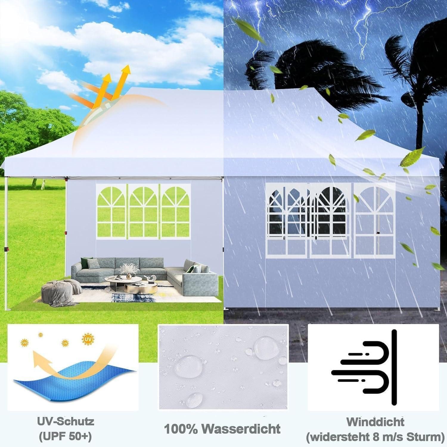 COBIZI Faltpavillon Faltpavillon 3x6m Wasserdicht Stabil Winterfest Partyzelt Pop up
