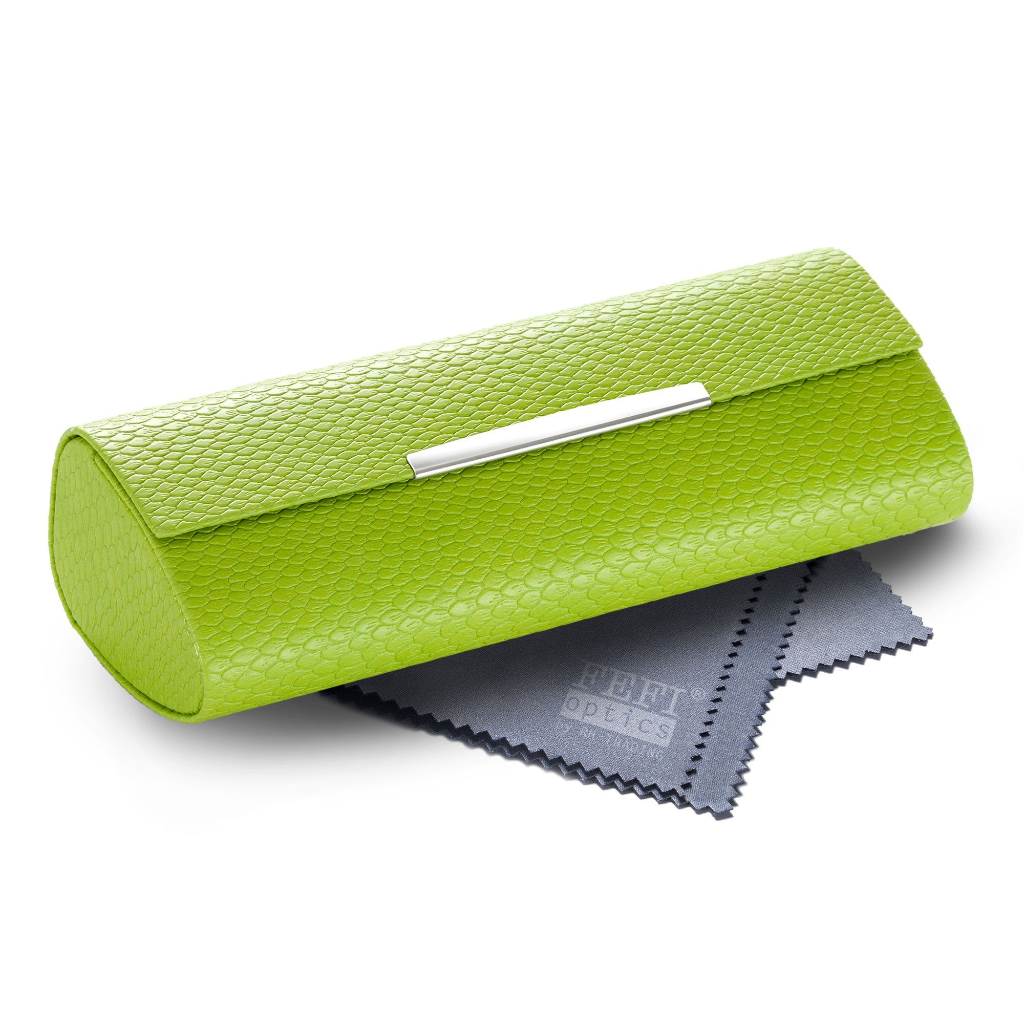 FEFI Brillenetui Elegantes Hardcase im Schlangenleder-Design mit Chrome-Zierleiste, Set aus 1 Etui + hochwertigem Mikrofasertuch