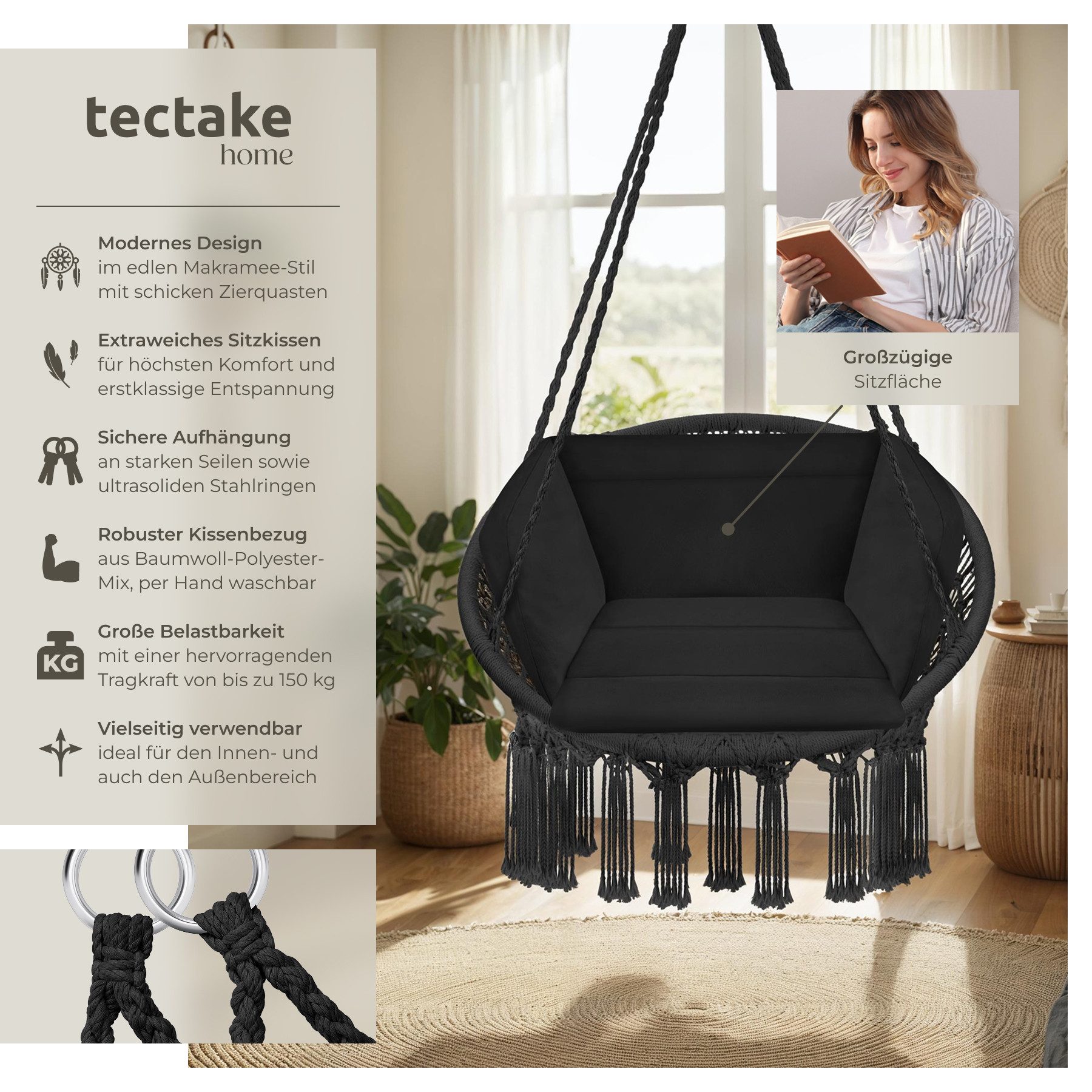 tectake Hängesessel Schaukelstuhl Grazia, mit Sitz- günstig online kaufen