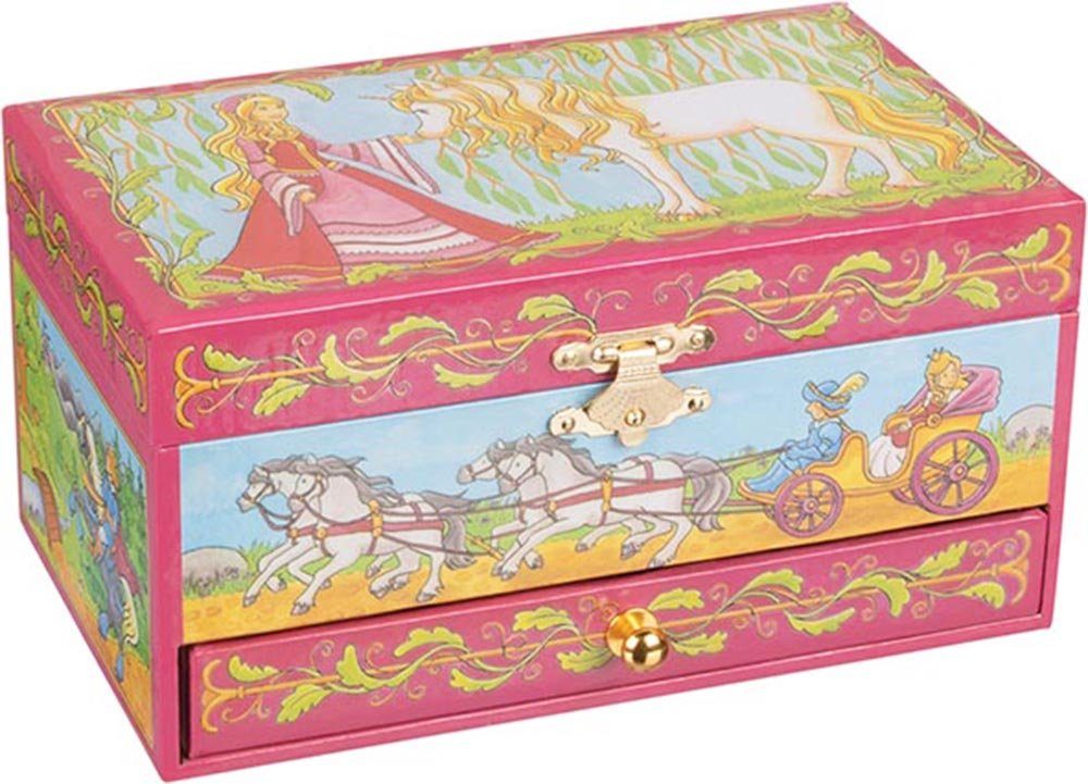 goki Schmuckkassette Musikspieldose Pferd mit Schublade, Hochwertige Spieluhr mit zauberhaftem Motiv