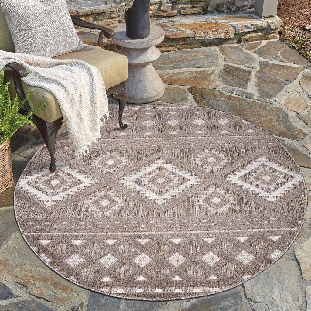 Teppich In-& Outdoorteppich Santorini 435, 3D-Effekt, Boho-Look, Carpet City, rund, Höhe: 5 mm, Wetterfest & UV-beständig für Terrasse, Balkon, Küche, Flur