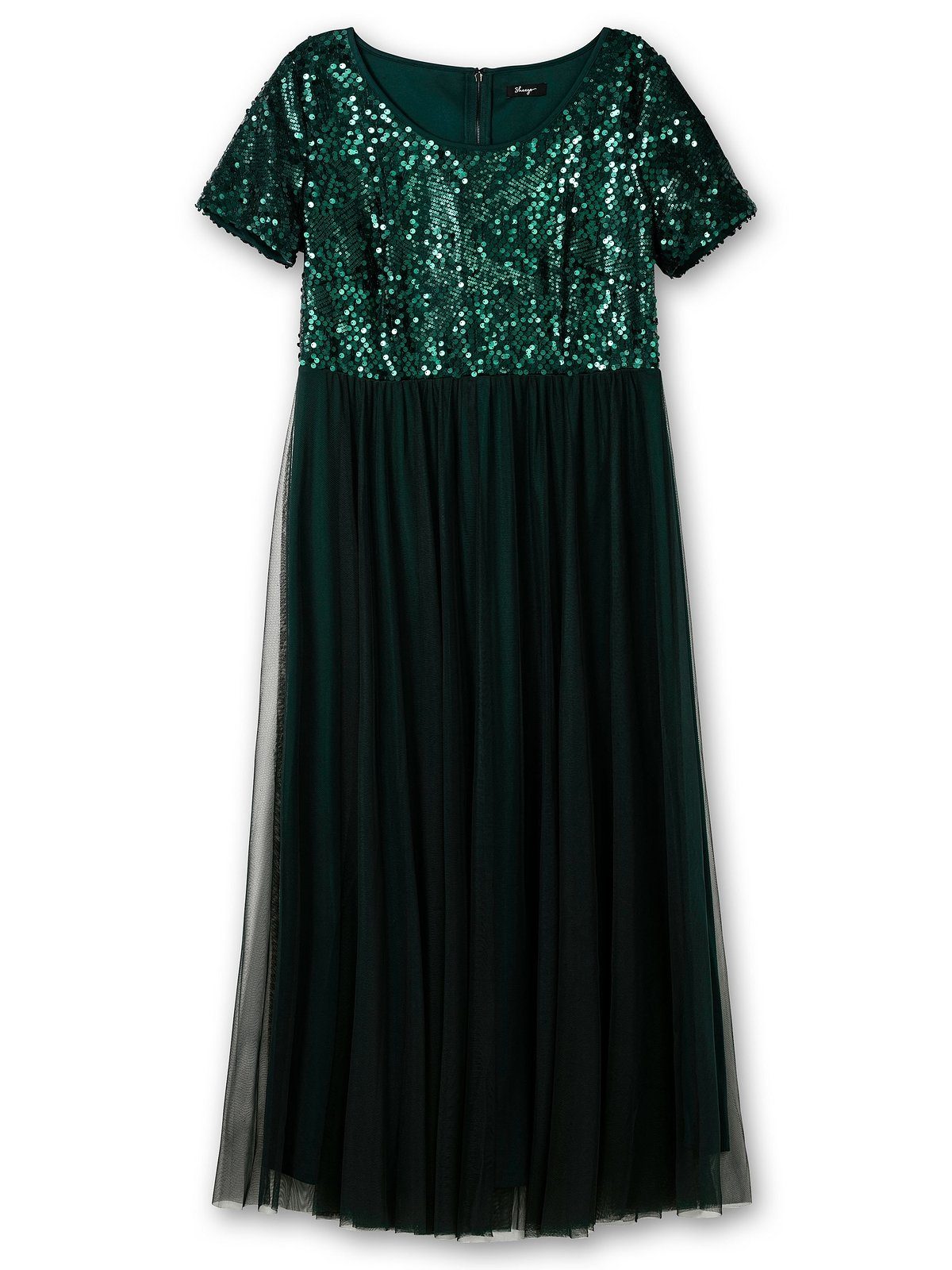 Sheego Abendkleid Große Größen in mit tiefgrün A-Linie Pailletten