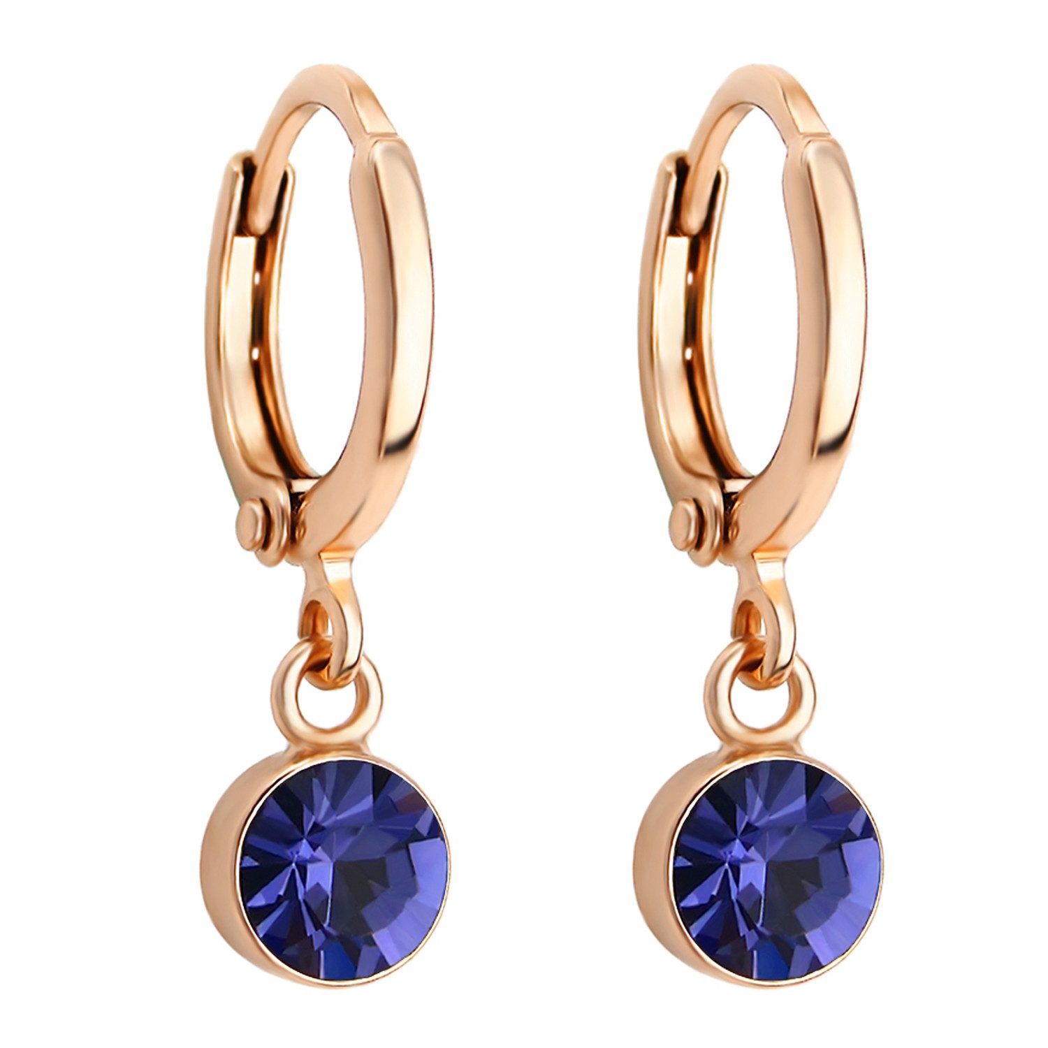 LÖB Paar Creolen 18K Roségold vergoldet Creolen Stein Kristall Anhänger Ohrringe Lila (Liebe Geschenke für Frauen Beste Freundin Mutter Mama Damen Ehefrau sie zum Geburtstag Valentinstag, Inkl. Schmuckbox), Damen Tropfen Hängend Rund Klein Steinchen Kreolen Rose Gold Tanzanite