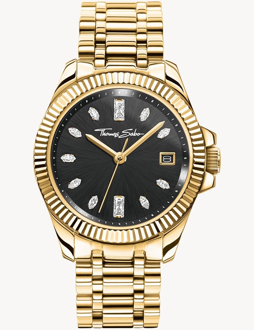 THOMAS SABO Quarzuhr Thomas Sabo WA0431-291-207 Damenuhr schwarz-golden 33mm 5ATM Thomas Sabo WA0431-291-207 Damenuhr schwarz-golden 33mm 5ATM