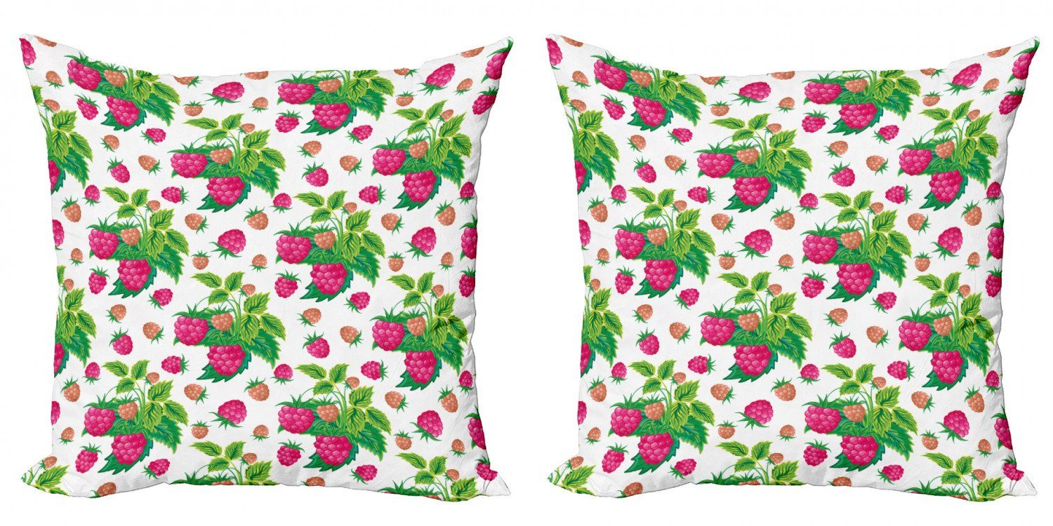 Kissenbezüge Modern Accent Doppelseitiger Digitaldruck, Abakuhaus (2 Stück), Obst Himbeeren und grüne Blätter