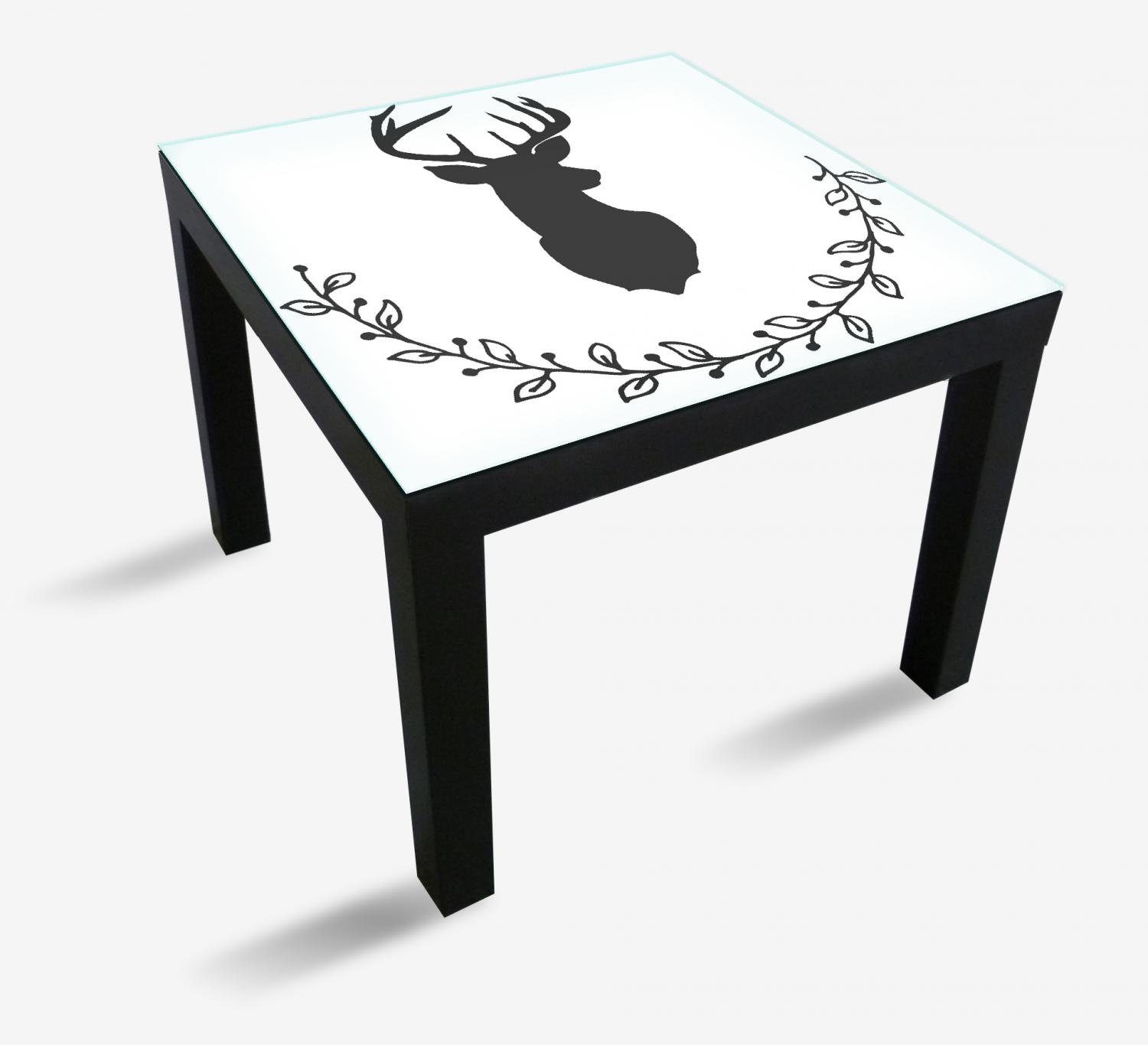 Wallario Tischplatte Schwarze Hirsch Silhouette mit Zweigen - schwarz weiß (1 St), für Ikea Lack Tisch geeignet