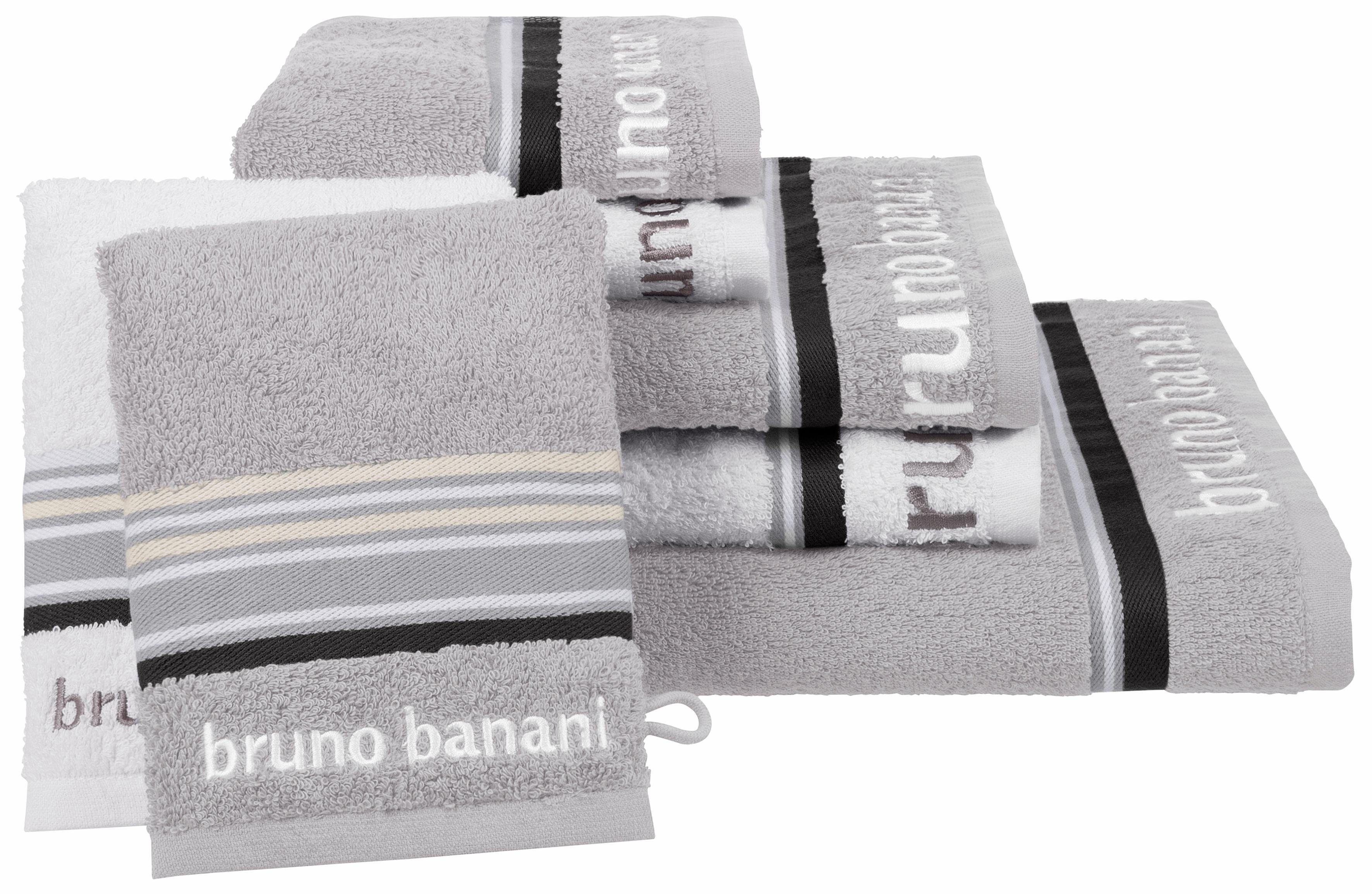 Bruno Banani Handtuch Set Maja, Walkfrottee, (Set, 7-tlg), mit Bordüre und Markenlogo, 7 teiliges Handtücher Set, 100% Baumwolle grau/weiß