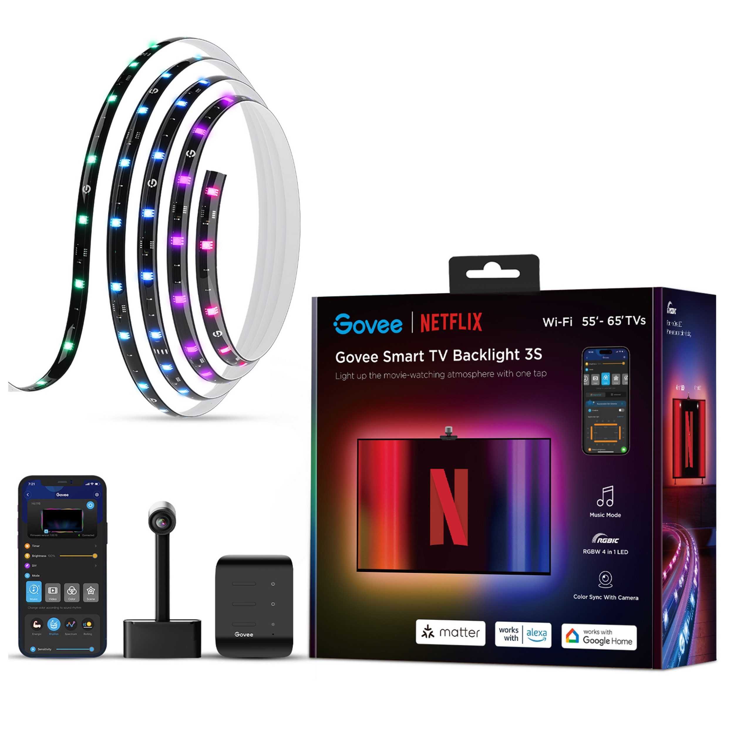 Govee LED Lichtleiste Govee TV-Hintergrundbeleuchtung 3S (55–65 Zoll) NETFLIX-CO-BRANDING – Bild 3 von 4