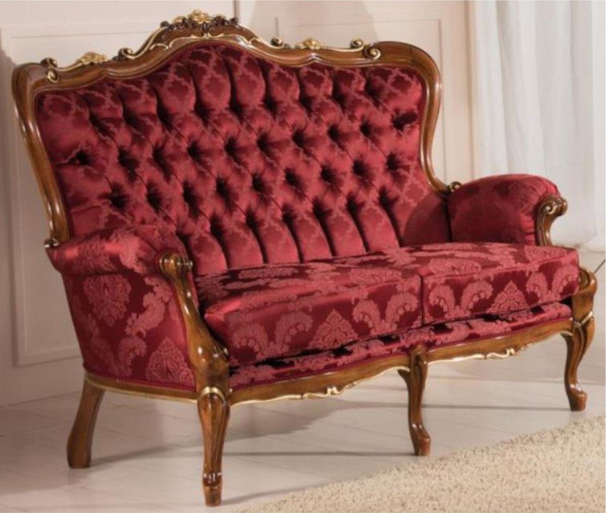 Casa Padrino Sofa Luxus Barock Wohnzimmer Sofa mit elegantem Muster Bordeauxrot / Braun / Gold 144 x 90 x H. 115 cm - Barockstil Wohnzimmer Möbel - Edel & Prunkvoll