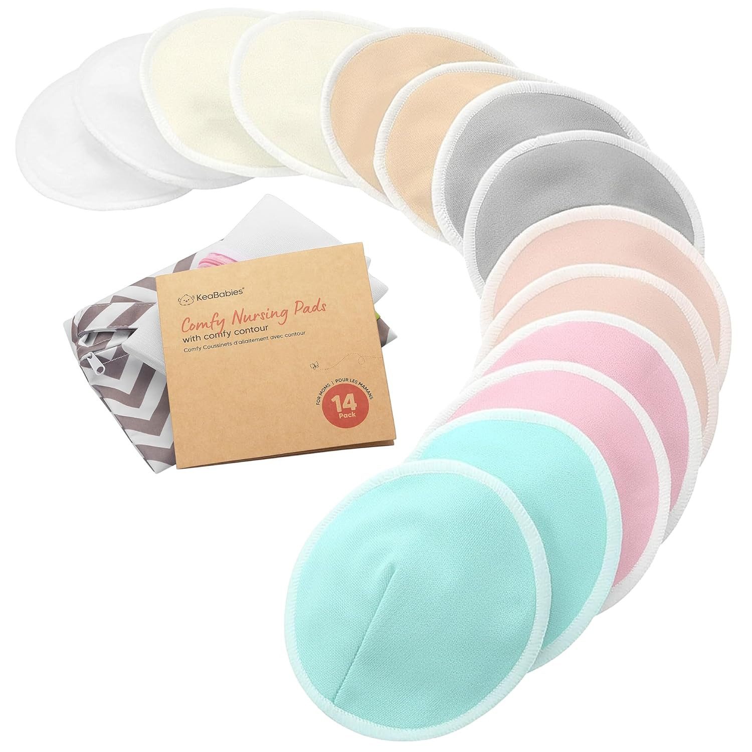 KeaBabies BH-Stilleinlagen Comfy Nursing Pads – Waschbare Bambus Stilleinlagen, 14er Set, Hohe Absorption für zuverlässigen Schutz vor auslaufender Muttermilch, M Gr., 14-St., Ultra-saugfähige, weiche & wiederverwendbare Stilleinlagen