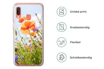 MuchoWow Handyhülle Blumen - Mohn - Frühling - Natur - Rot - Blau, Handyhülle Samsung Galaxy A20e, Smartphone-Bumper, Print, Handy