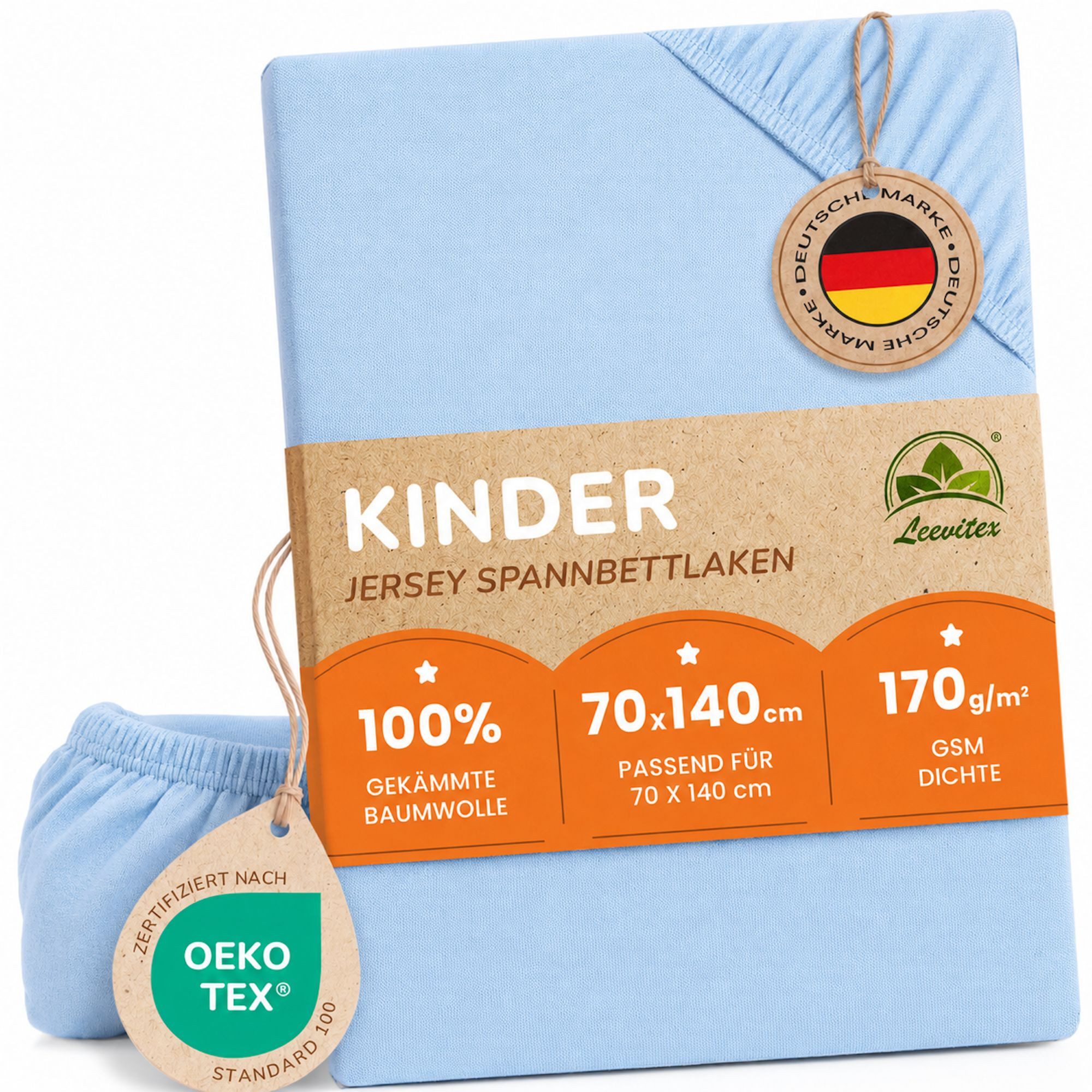 leevitex® Spannbettlaken für Kinderbetten, 1er-Set, 70 x 140 cm, Steghöhe 15 cm, Jersey, Gummizug: rundum, (1 Stück), verschiedene Farben, OEKO-TEX® STANDARD 100 zertifiziert