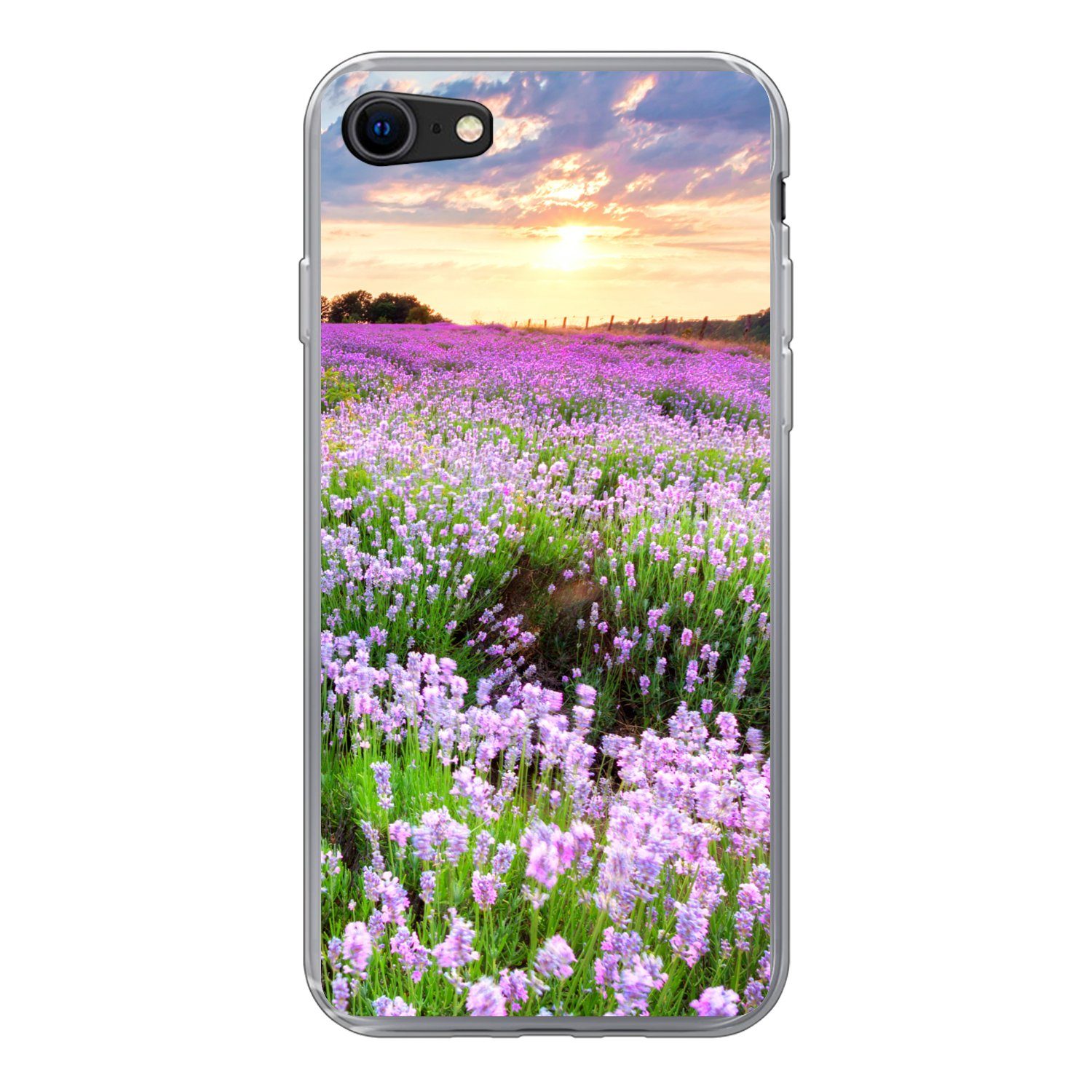 MuchoWow Handyhülle für Apple iPhone 7 Blumen - Lavendel - Lila - Himmel - Sonnenuntergang, Smartphone-Bumper, Print, Handy Schutzhülle Dünn