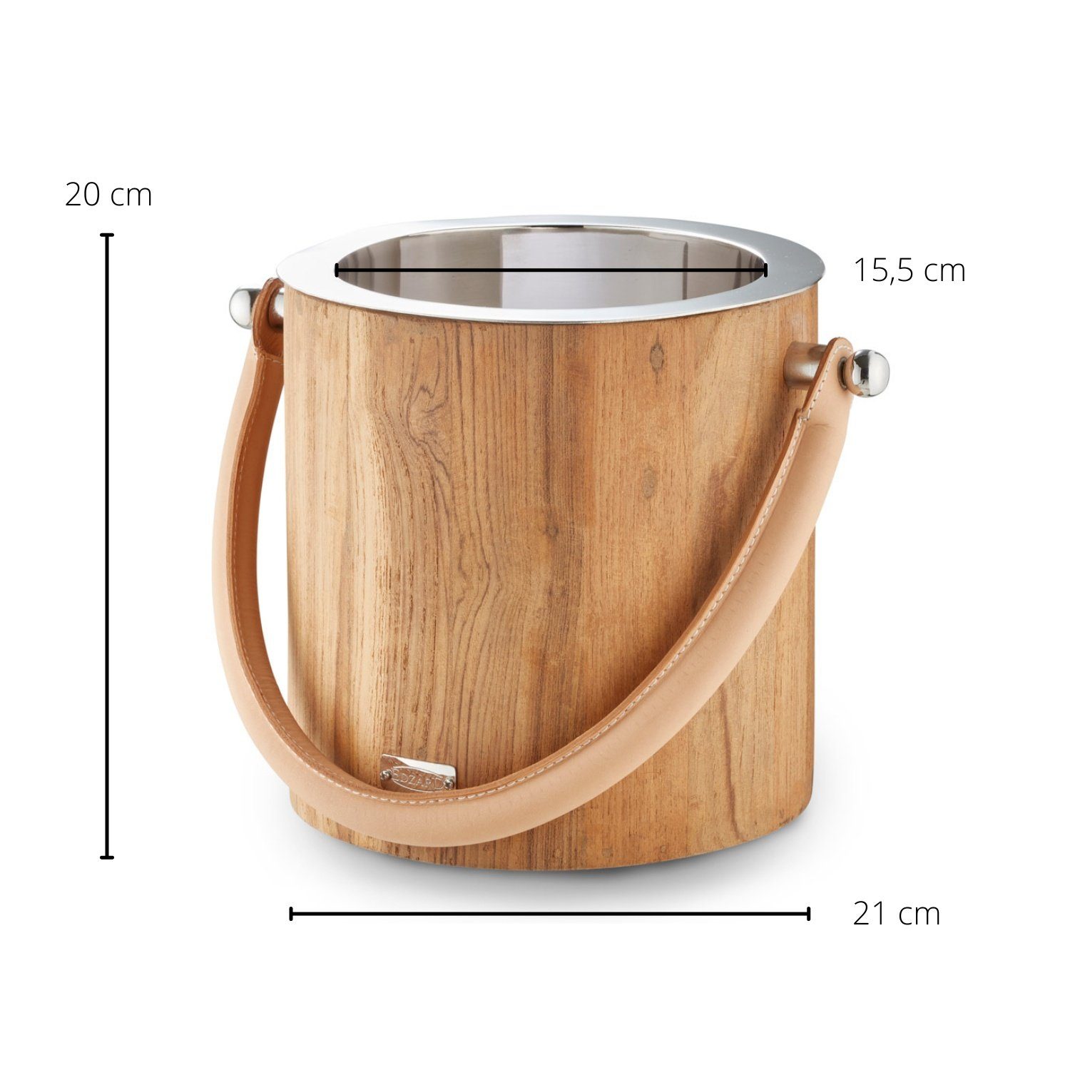 EDZARD Eiseimer Havanna, Ledergriff, Teakholz, Edelstahl, vernickelt, H 20 cm