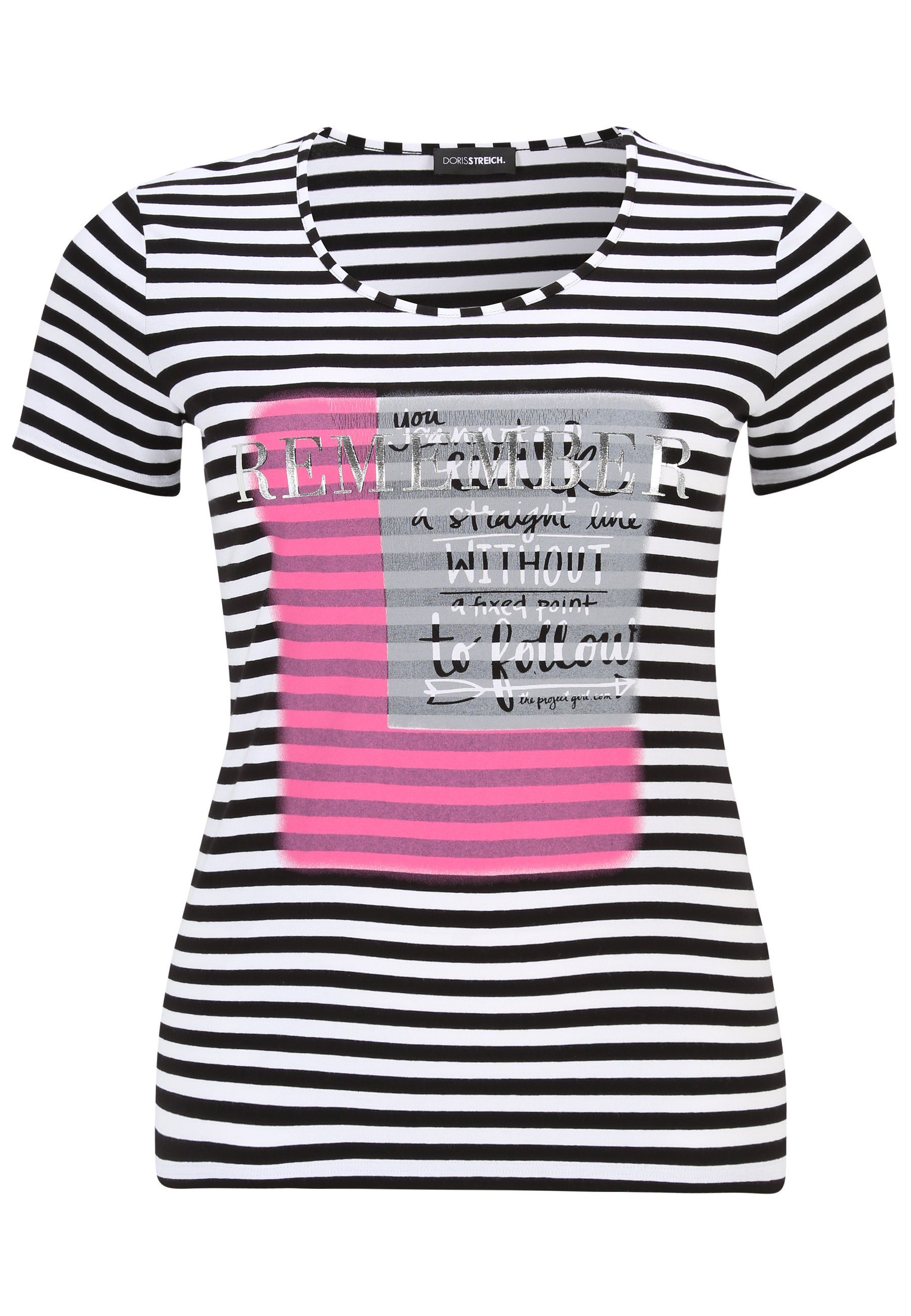 Doris Streich T-Shirt T-Shirt mit Streifen-Muster und Motivprint mit modernem Design
