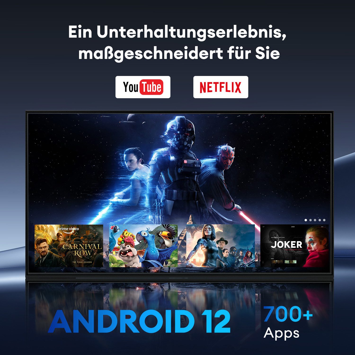 CkeyiN Pro 4K Beamer, Projector mit Netflix, Youtube, WIFI 6 Bluetooth 5.0 LCD-Beamer (12000 lm, 1.2:1, 1280*720 px,Bluetooth 5.0,Automatische Trapezkorrektur&Hindernisvermeidung)