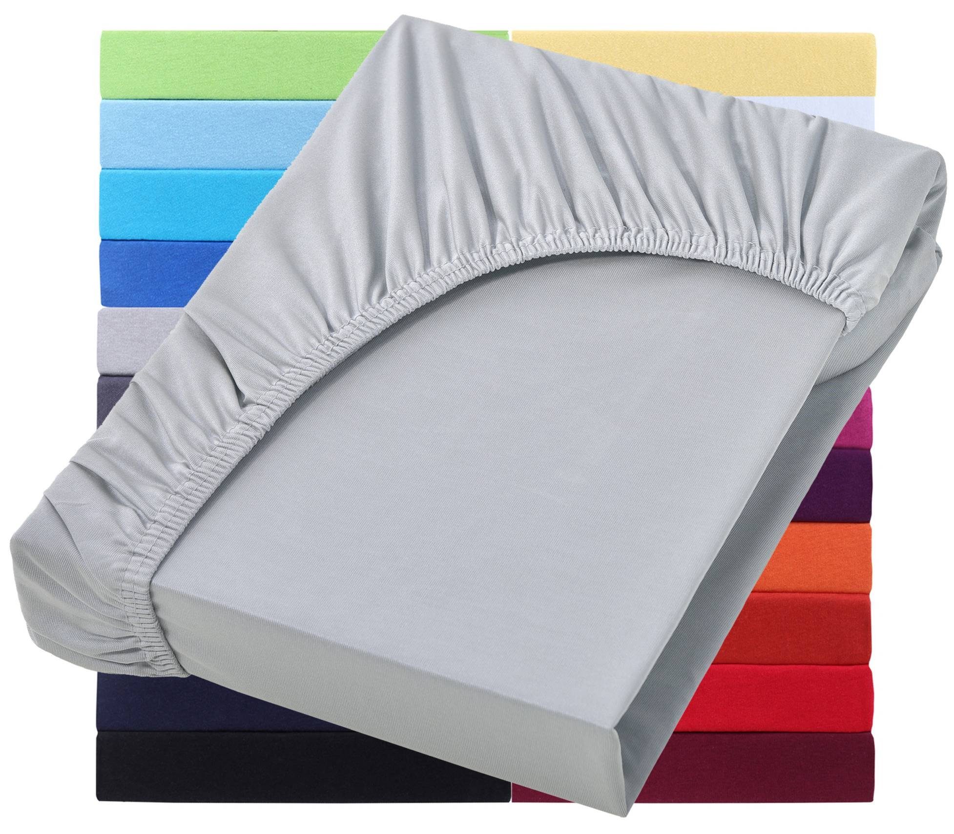NatureMark Spannbettlaken Jersey Basic Spannbetttuch, 100% Baumwolle, Gummizug: rundum, (1 Stück), in vielen Größen und Farben, bis 25cm Steghöhe, 90x200cm, Silber