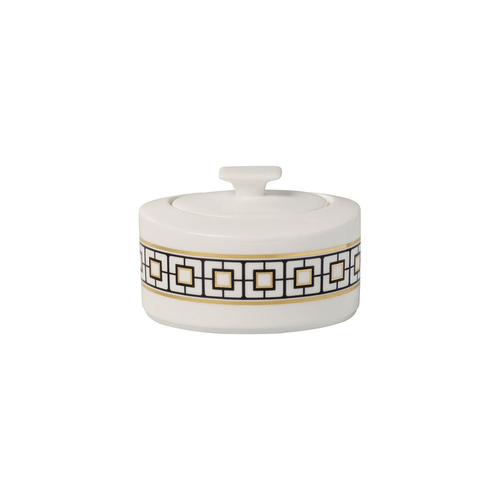 Villeroy & Boch Signature Zuckerdose MetroChic Zuckerdose, 330 ml, Weiß-Schwarz-Gold, Porzellan, (1-tlg)