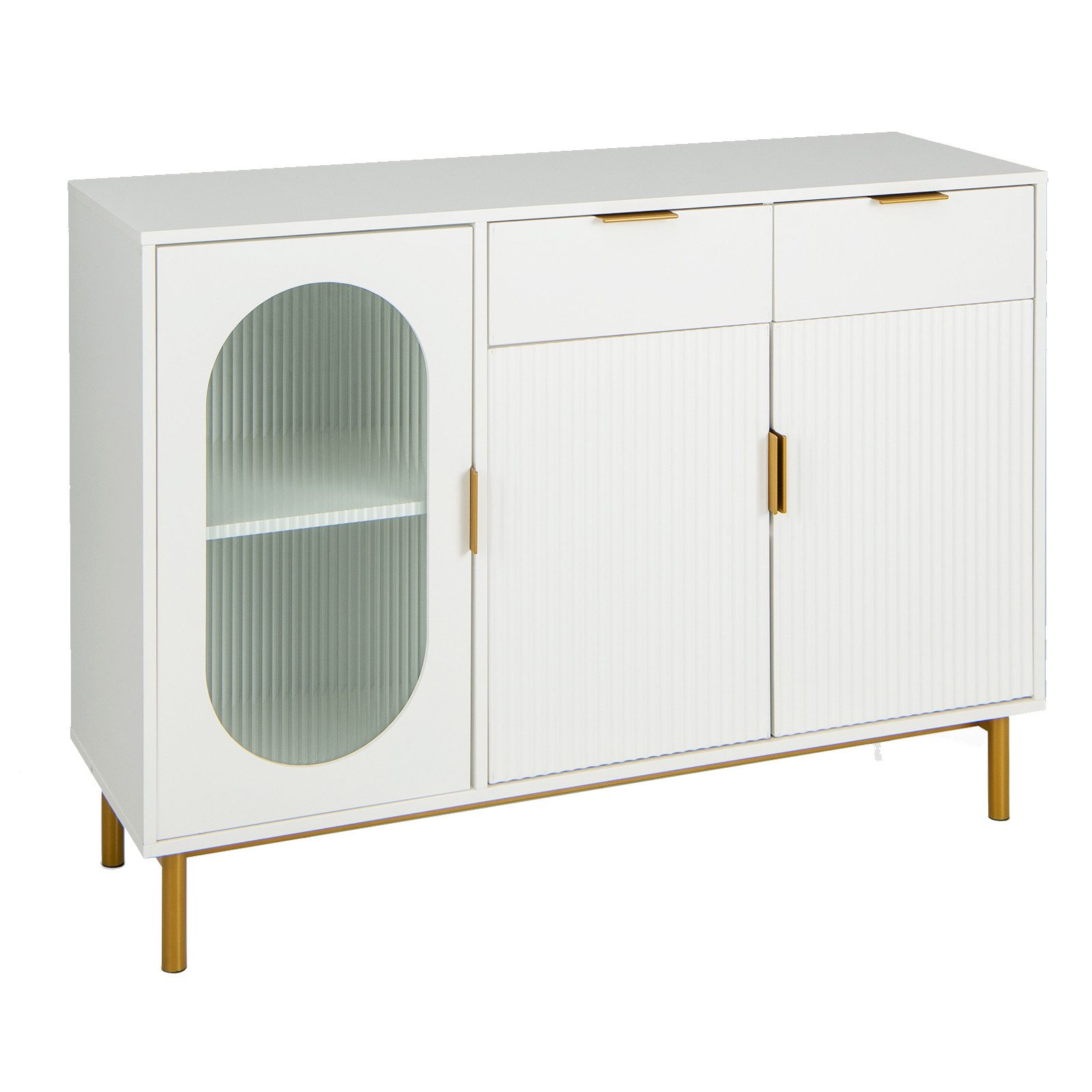 COSTWAY Küchenbuffet mit Arbeitsplatte, Schubladen & Schrank, Weiß, Holz