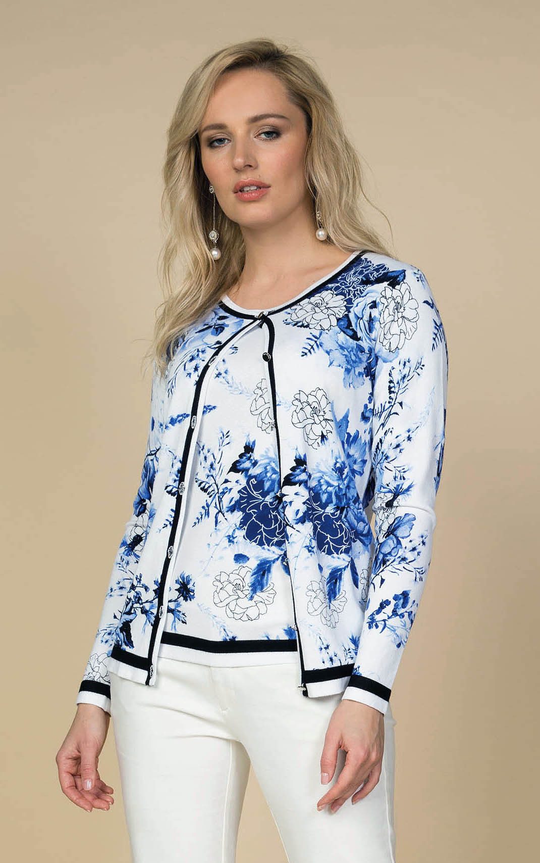 Passioni 2-in-1-Strickjacke in Blau mit floralem günstig online kaufen