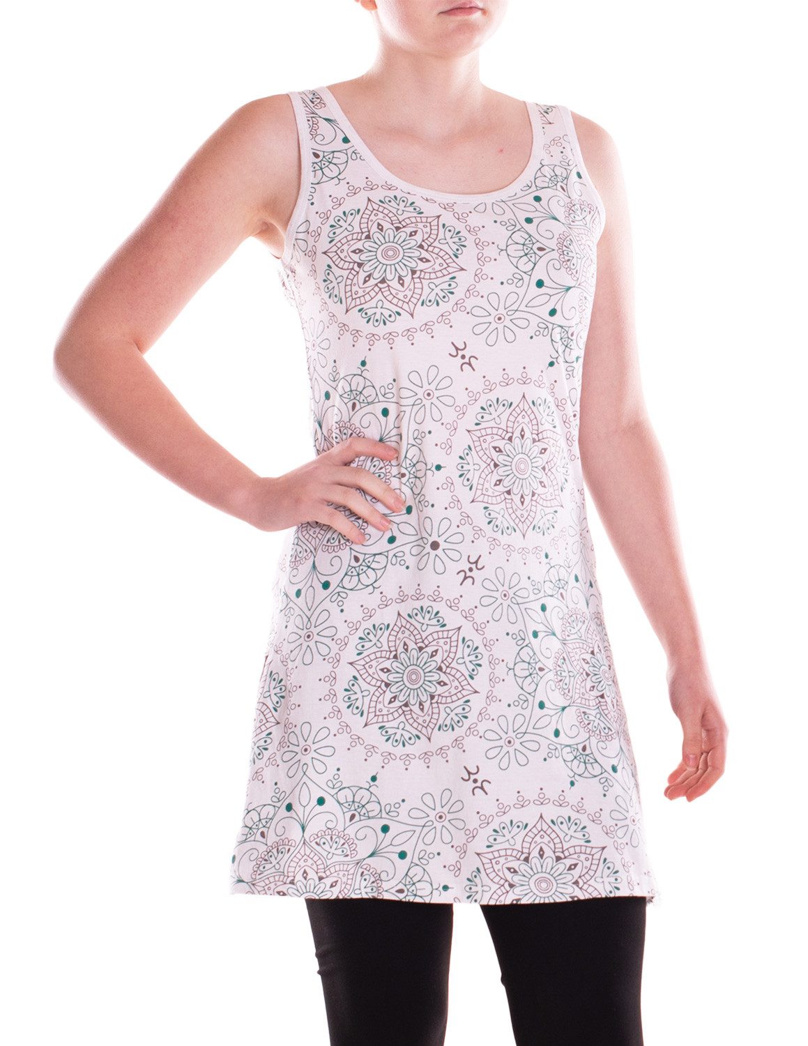 Vishes Minikleid Damen Baumwolle Blumen-Muster Rundhalsausschnitt ärmellos Casual Alternative Bekleidung, Ethno, Hippie, Retro Style