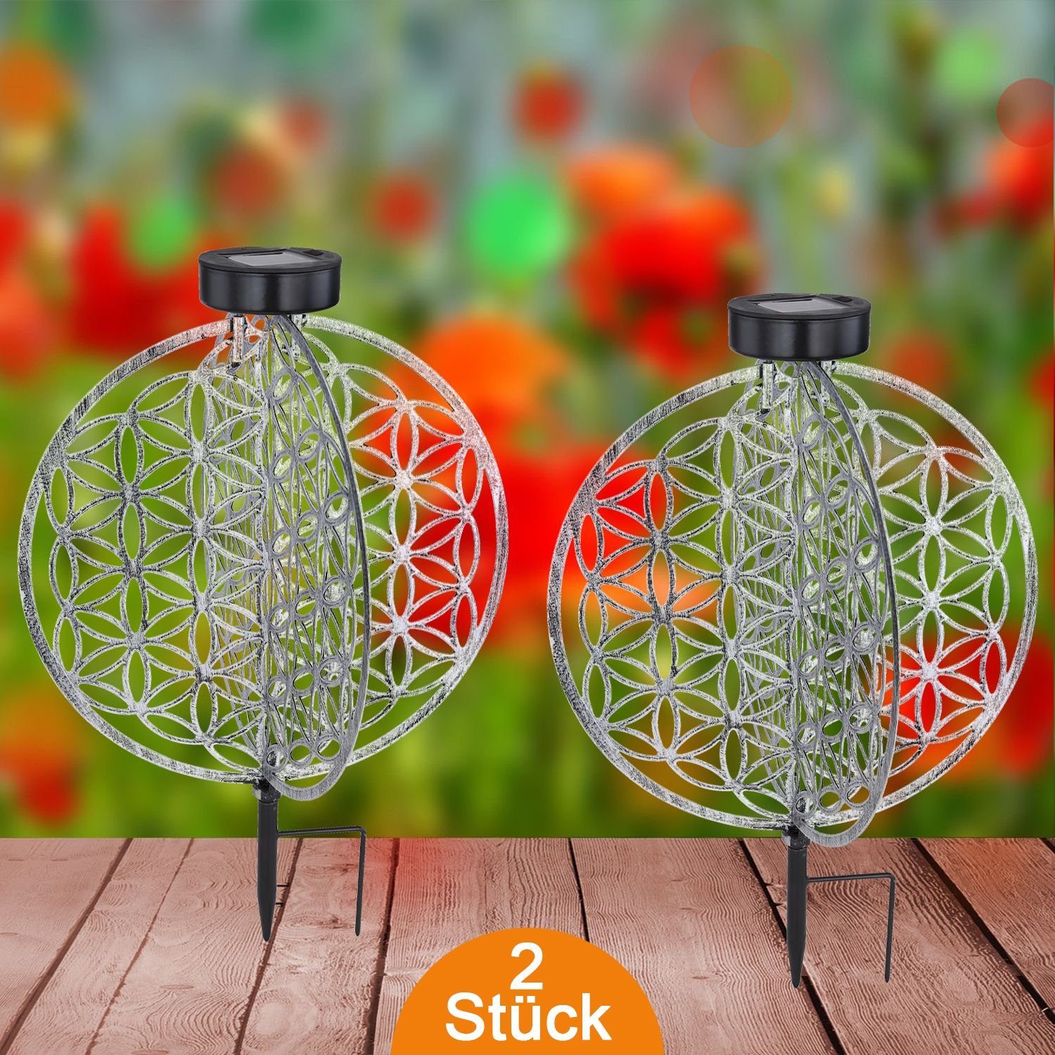 bmf-versand LED Solarleuchte Solarleuchte Garten 2er Set Scheibe 30cm Solarlampe Außen, Außenbeleuchtung, Solarstecker, LED fest integriert, warmweiß, Gartenleuchte