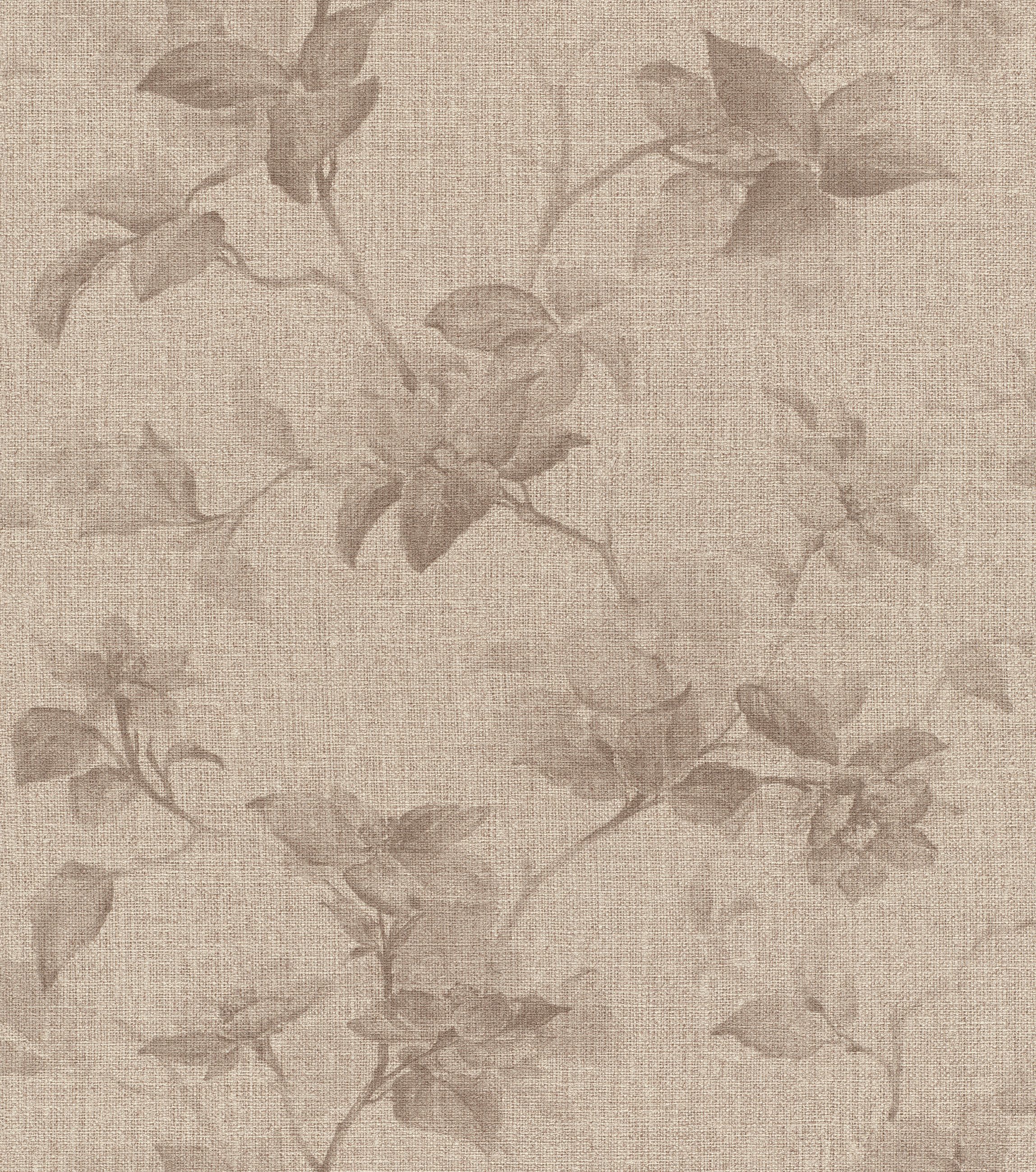 Rasch Vliestapete Blätter, Blüten & Zweige - Vinyltapete Rosa Braun, Ranken, Blumen, Natur, Blätter, Zweige, (1 Rolle, 1 St., Kollektion Atelier Tissé - 10,05 m x 0,53 m), gute Lichtbeständigkeit, feucht abwischbar, restlos abziehbar