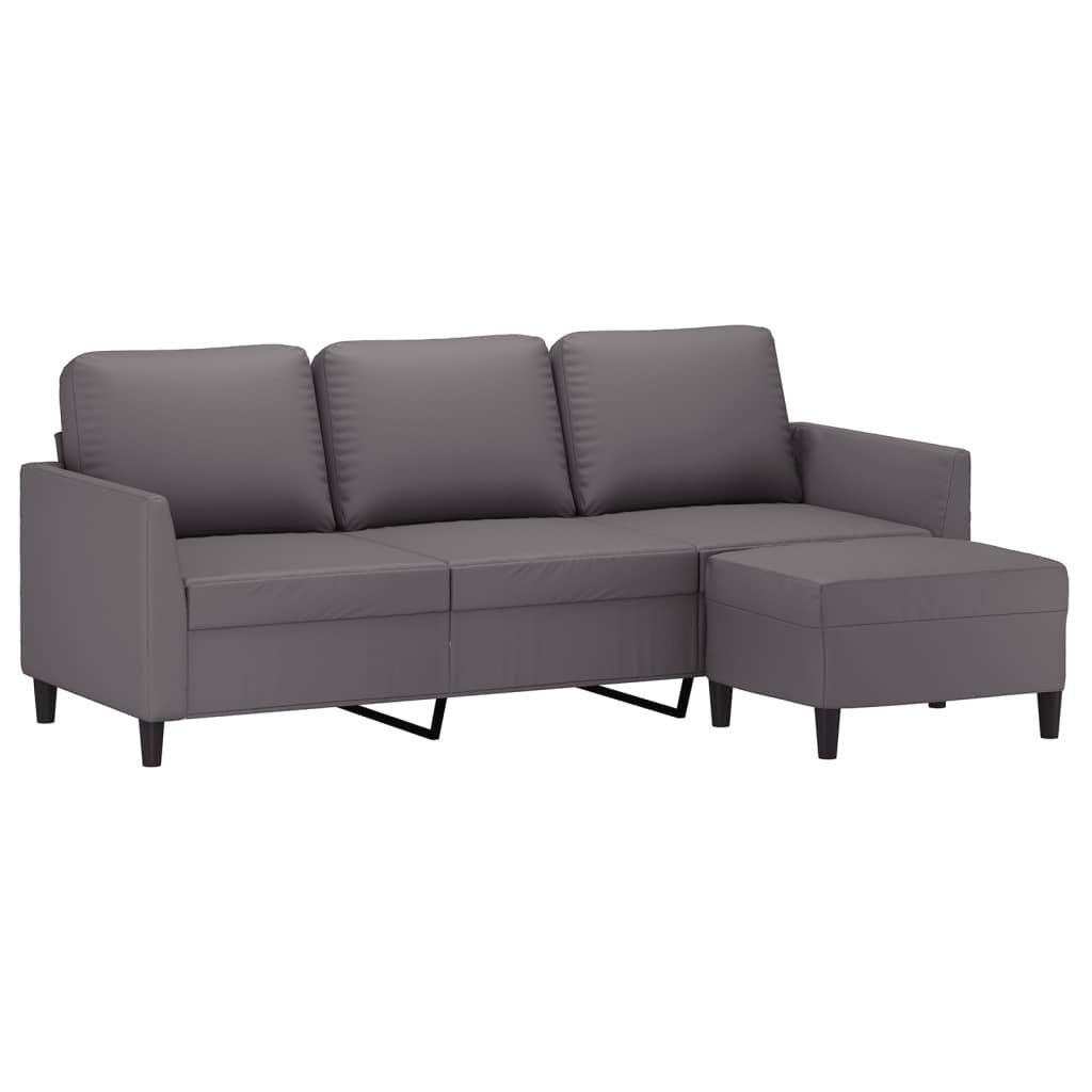 vidaXL Sofa 180 3-Sitzer-Sofa Grau mit Hocker Kunstleder cm