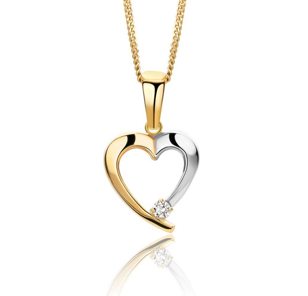 Miore Herzkette MA9032SN Herz Anhänger aus 9 Kt. Gelb/Weißgold (375) und 1 Zirkonia (inkl. Schmuckbox), vergoldete Kette 925 Sterling Silber